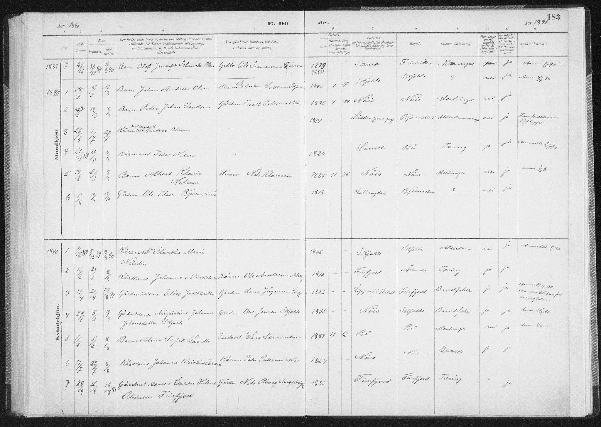 Ministerialprotokoller, klokkerbøker og fødselsregistre - Nordland, AV/SAT-A-1459/898/L1422: Parish register (official) no. 898A02, 1887-1908, p. 183