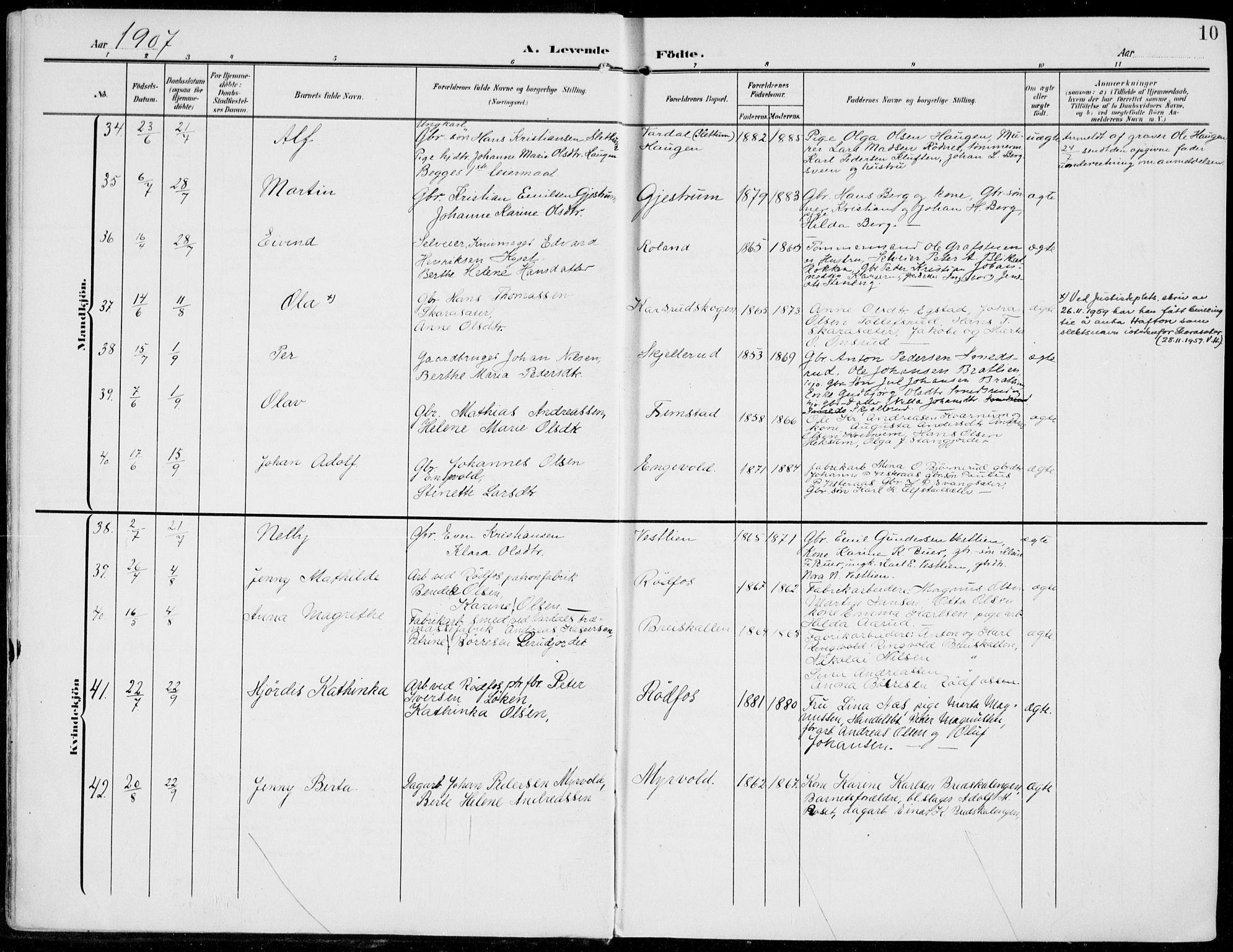 Vestre Toten prestekontor, AV/SAH-PREST-108/H/Ha/Haa/L0014: Parish register (official) no. 14, 1907-1920, p. 10