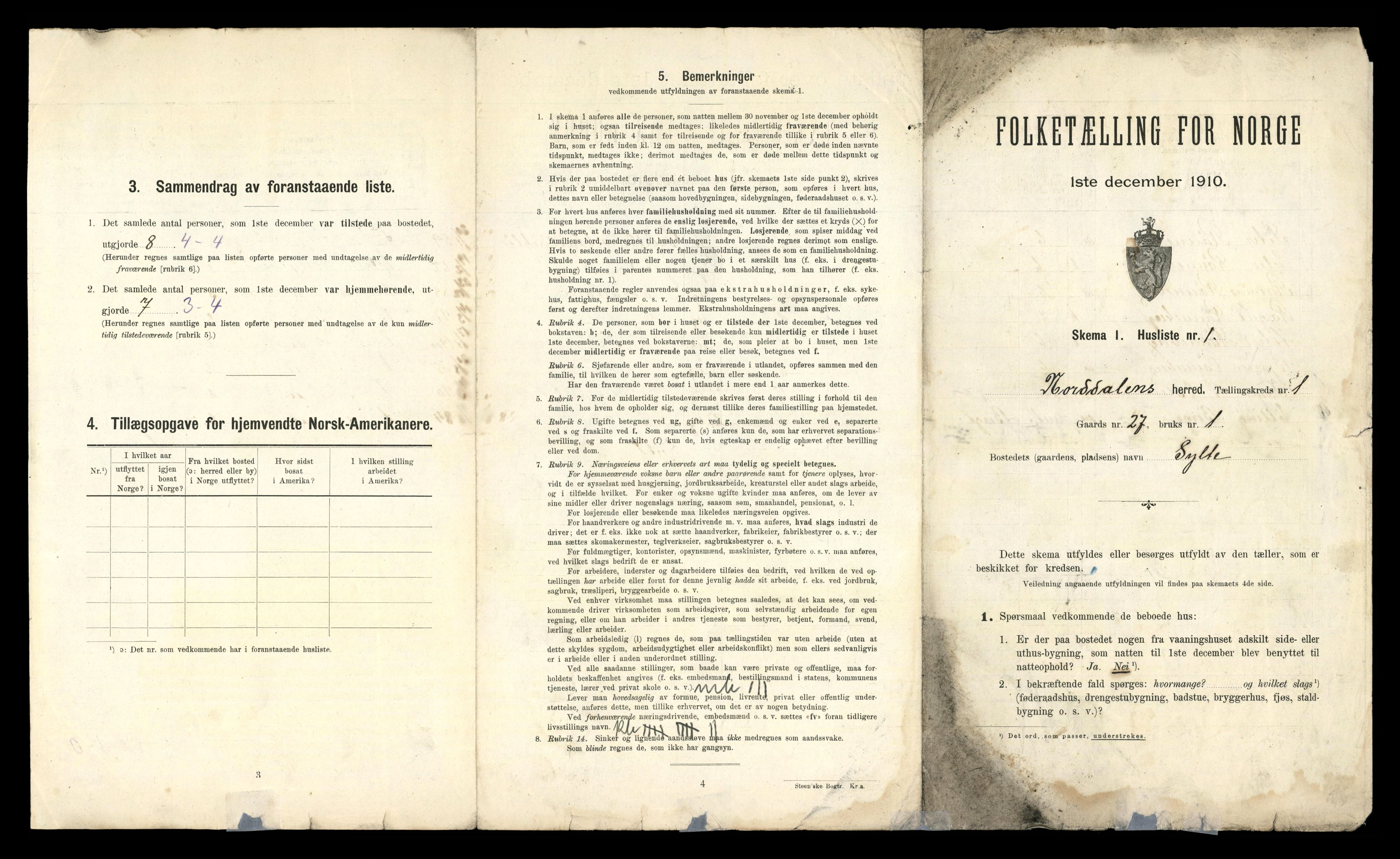 RA, 1910 census for Norddal, 1910, p. 37