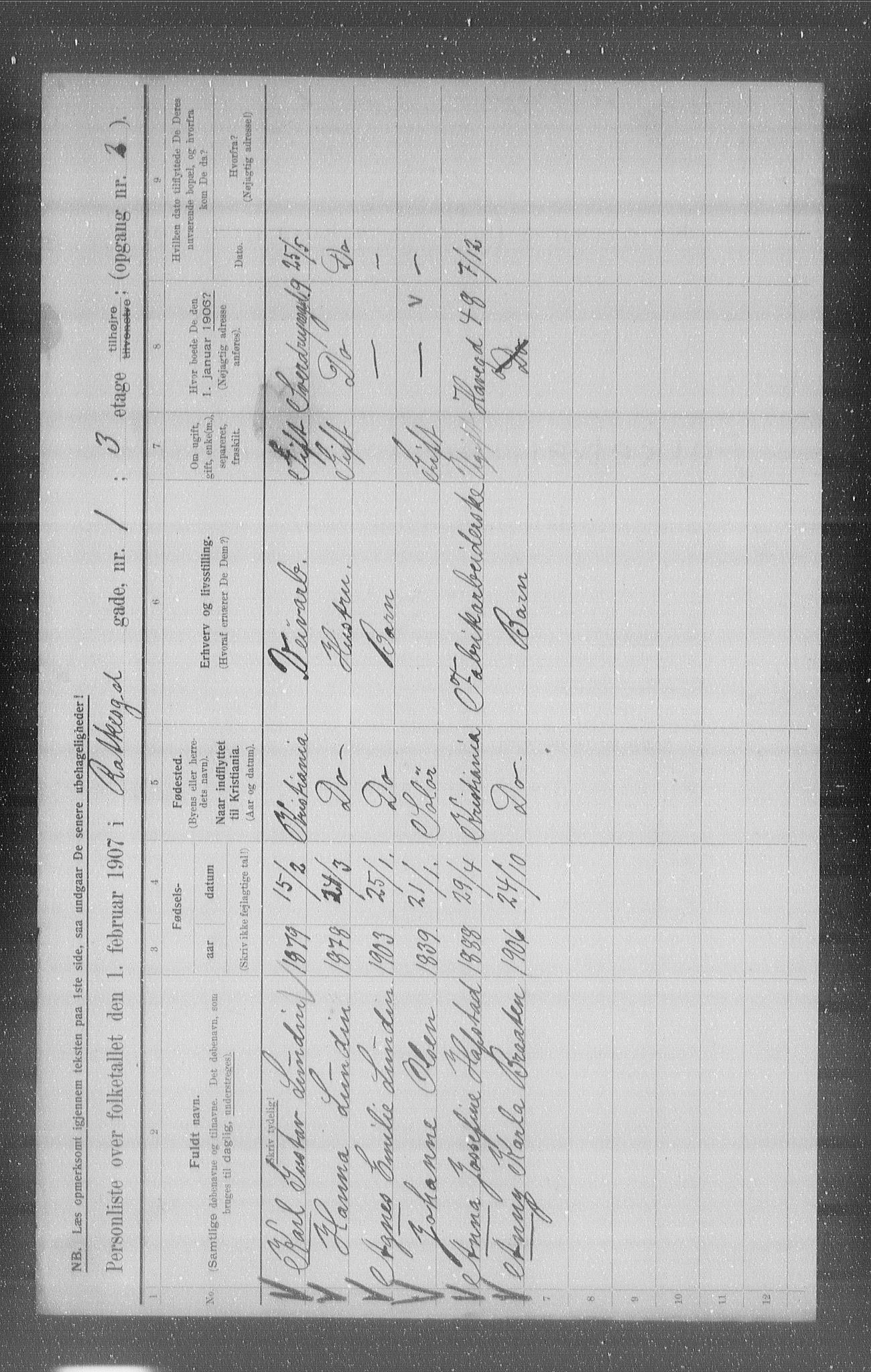 OBA, Municipal Census 1907 for Kristiania, 1907, p. 41799