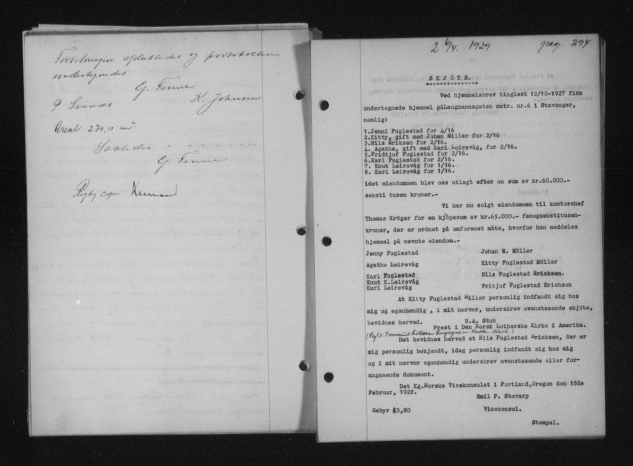 Stavanger byfogd, AV/SAST-A-101408/001/4/41/410/410BB/L0055: Mortgage book no. 43, 1928-1929, Deed date: 06.04.1929