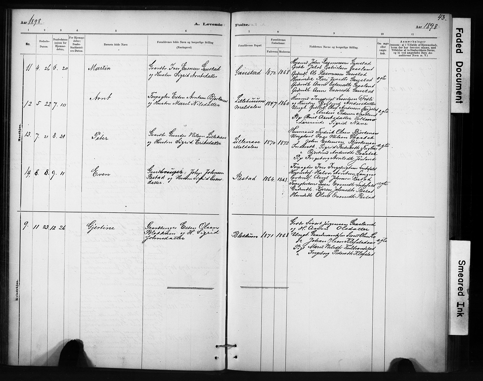 Ministerialprotokoller, klokkerbøker og fødselsregistre - Sør-Trøndelag, AV/SAT-A-1456/694/L1127: Parish register (official) no. 694A01, 1887-1905, p. 43