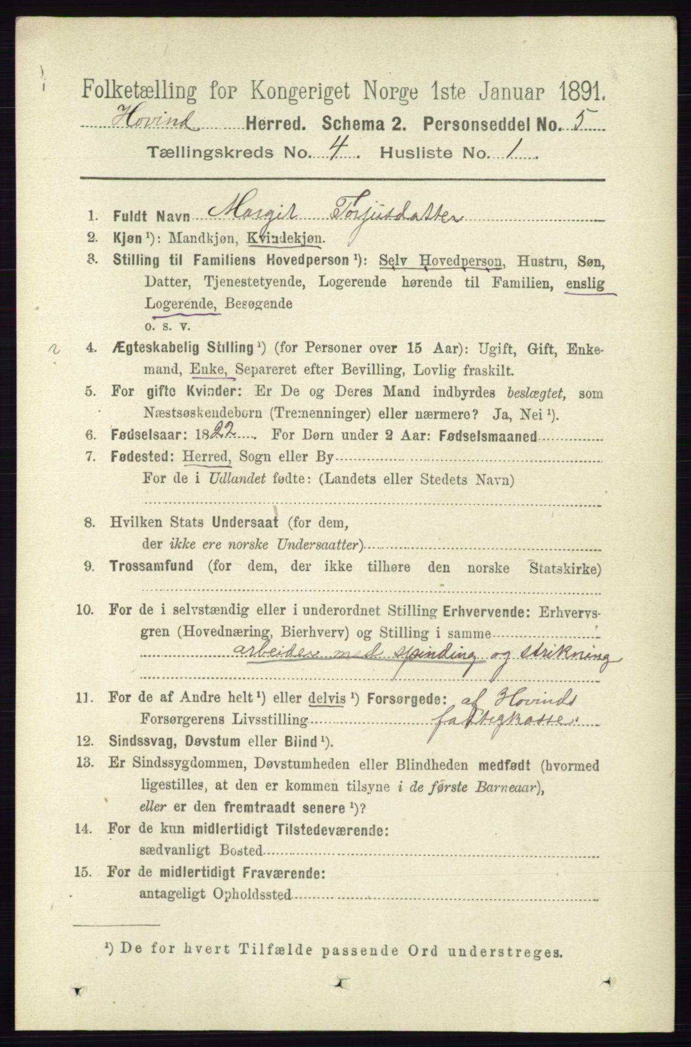 RA, 1891 census for 0825 Hovin, 1891, p. 816