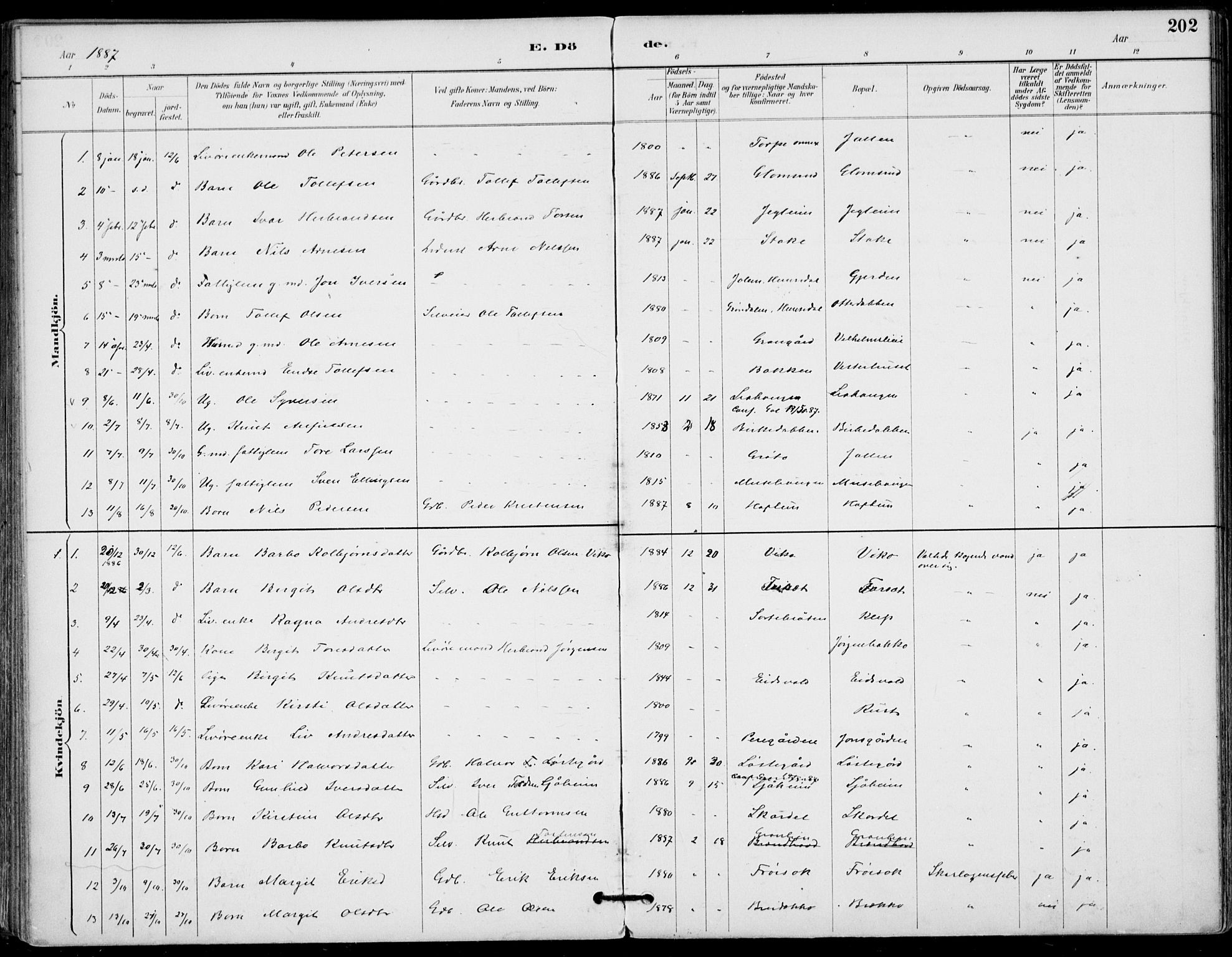 Gol kirkebøker, SAKO/A-226/F/Fa/L0005: Parish register (official) no. I 5, 1887-1900, p. 202