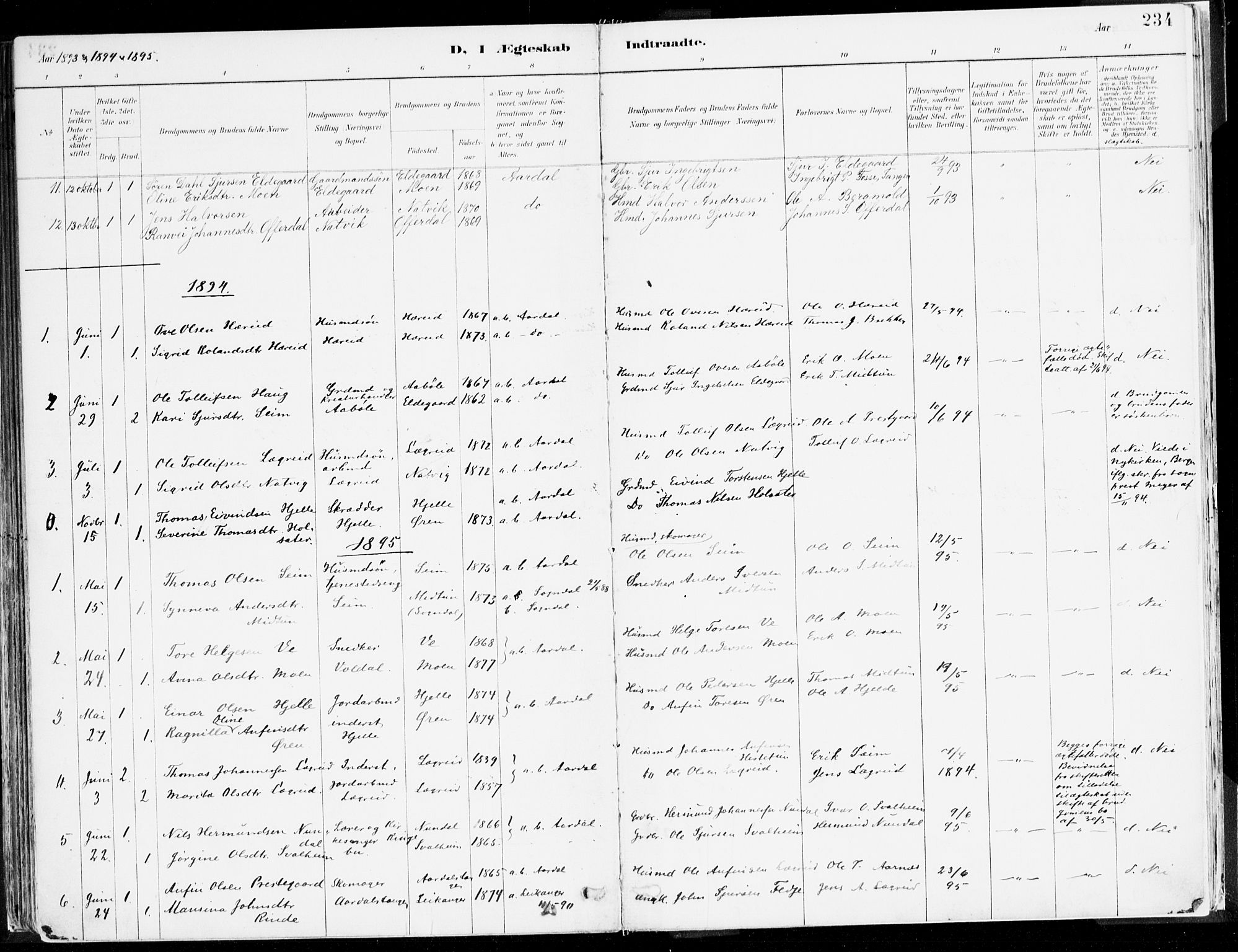Årdal sokneprestembete, SAB/A-81701: Parish register (official) no. A 5, 1887-1917, p. 234