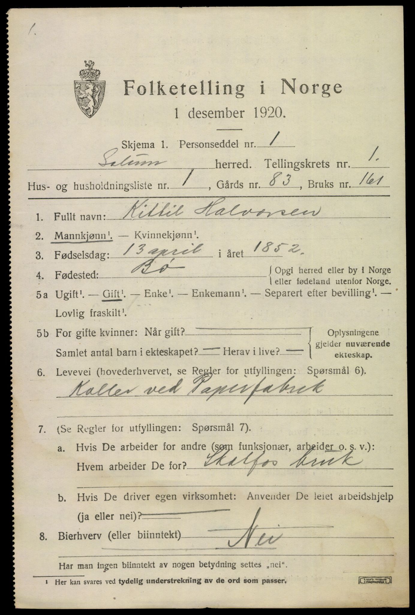 SAKO, 1920 census for Solum, 1920, p. 2246