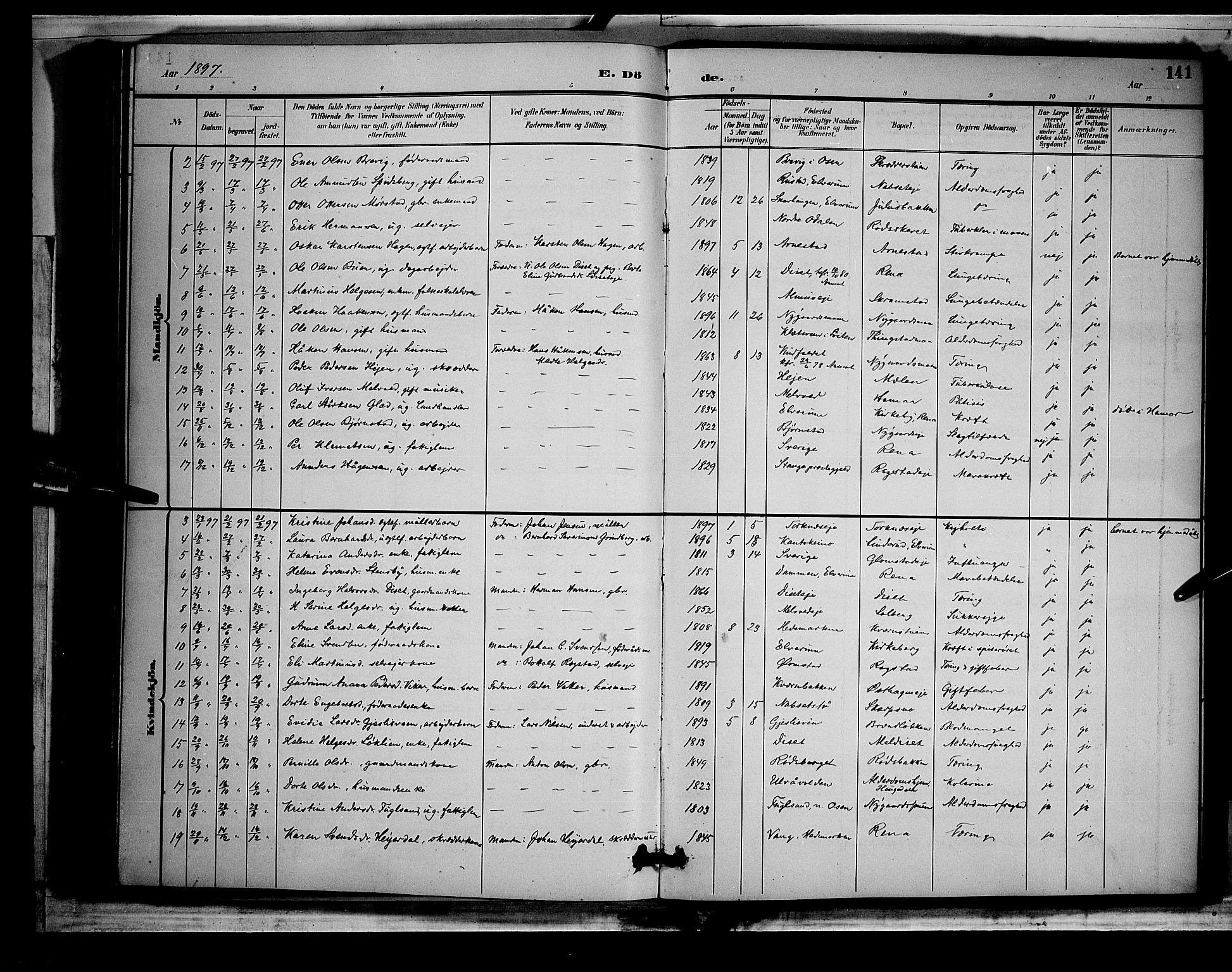 Åmot prestekontor, Hedmark, AV/SAH-PREST-056/H/Ha/Hab/L0002: Parish register (copy) no. 2, 1896-1906, p. 141