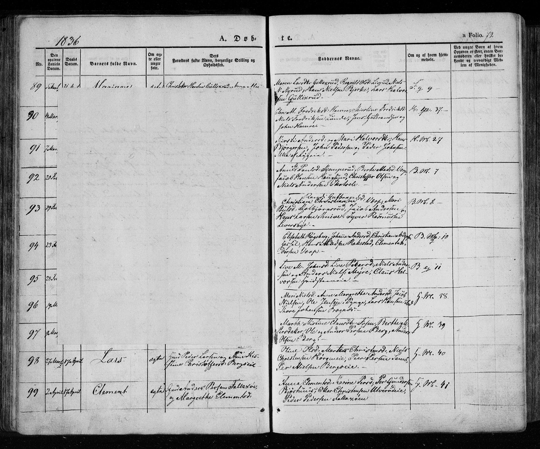 Eiker kirkebøker, SAKO/A-4/F/Fa/L0013a: Parish register (official) no. I 13A, 1832-1845, p. 72