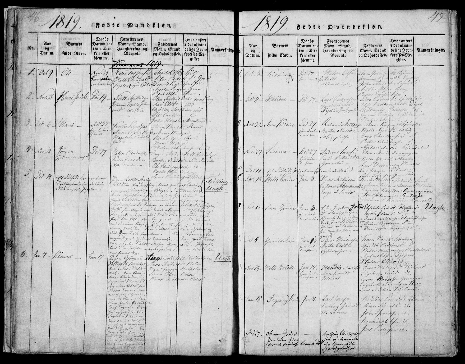 Sande Kirkebøker, SAKO/A-53/F/Fa/L0003: Parish register (official) no. 3, 1814-1847, p. 46-47