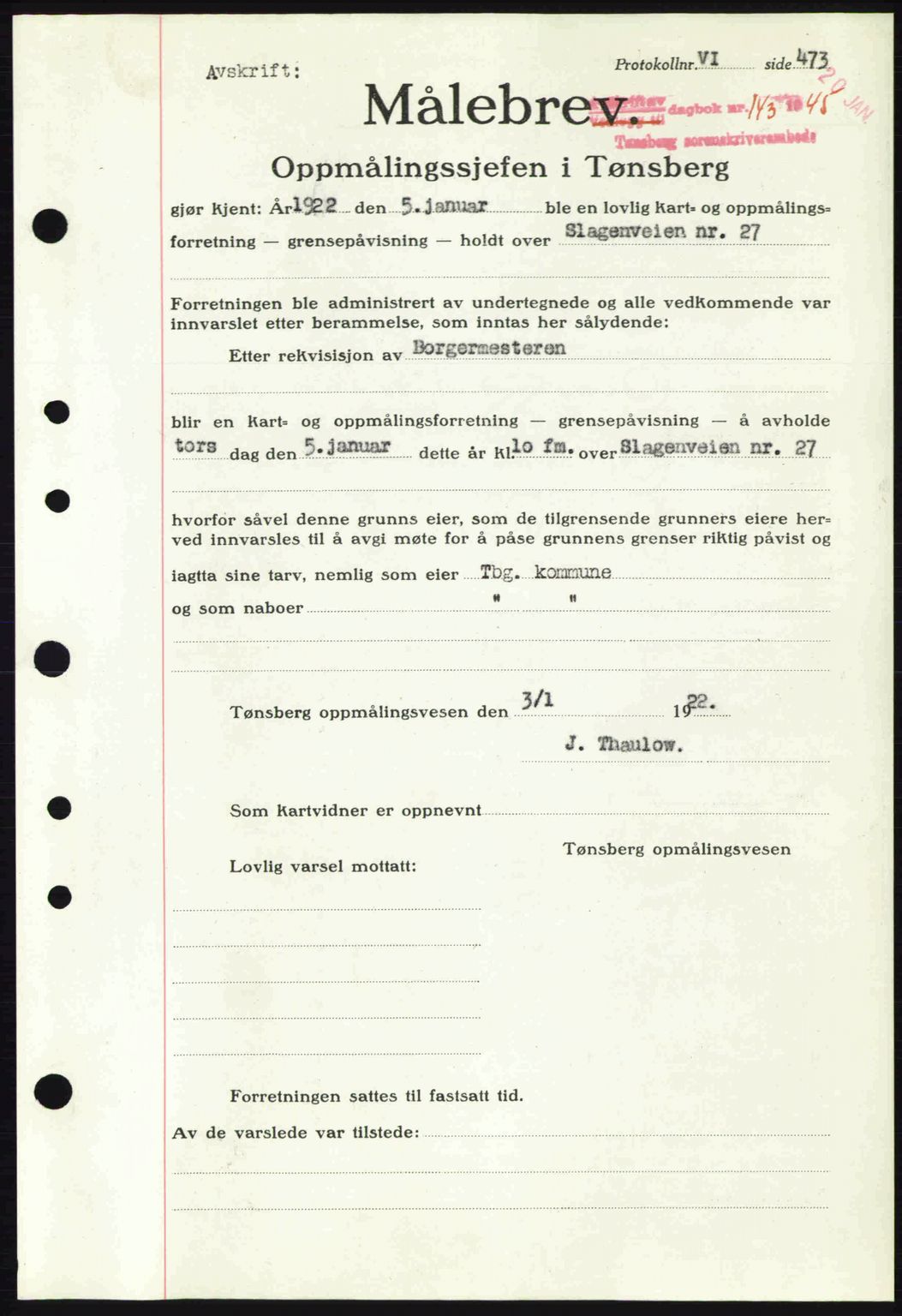 Tønsberg sorenskriveri, AV/SAKO-A-130/G/Ga/Gaa/L0016: Mortgage book no. A16, 1944-1945, Diary no: : 143/1945