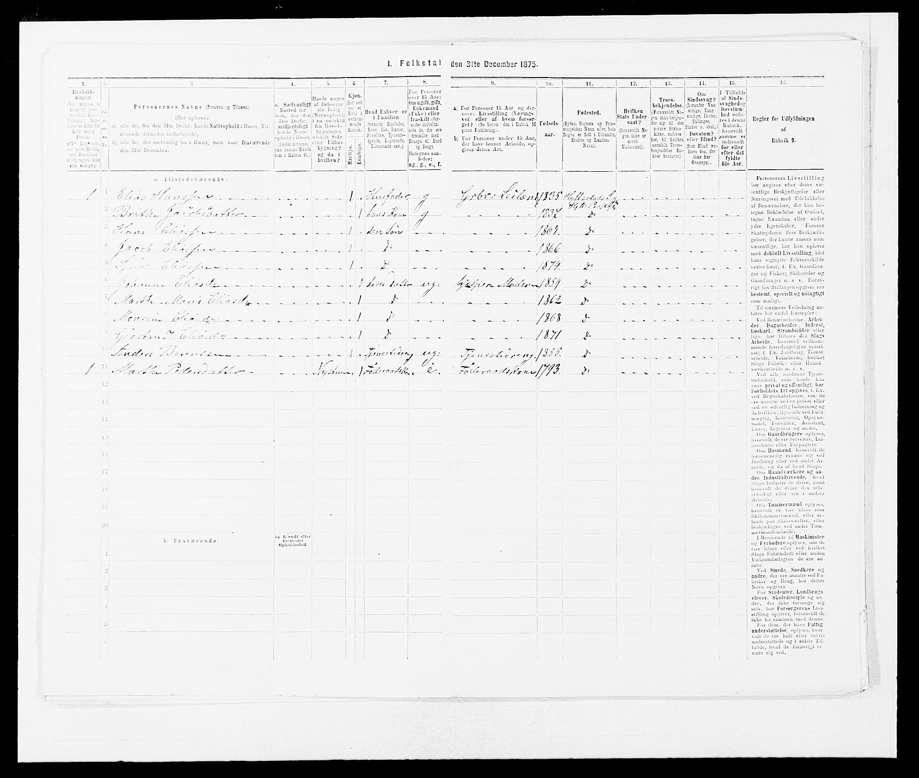 SAB, 1875 census for 1413P Hyllestad, 1875, p. 343