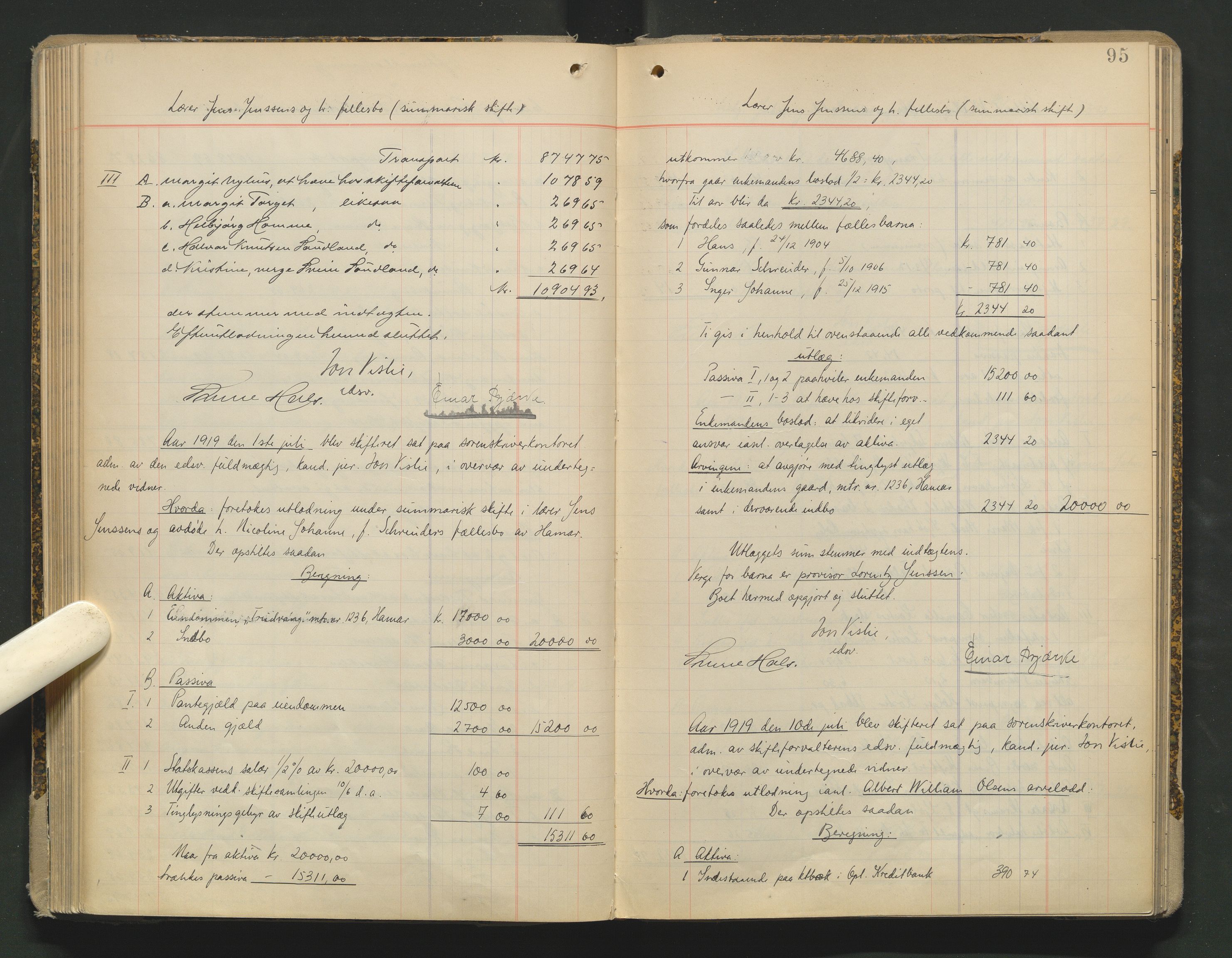 Sør-Hedmark sorenskriveri, AV/SAH-TING-014/J/Ja/Jag/L0002: Skifteutlodningsprotokoll - Hamar by, 1910-1924, p. 95