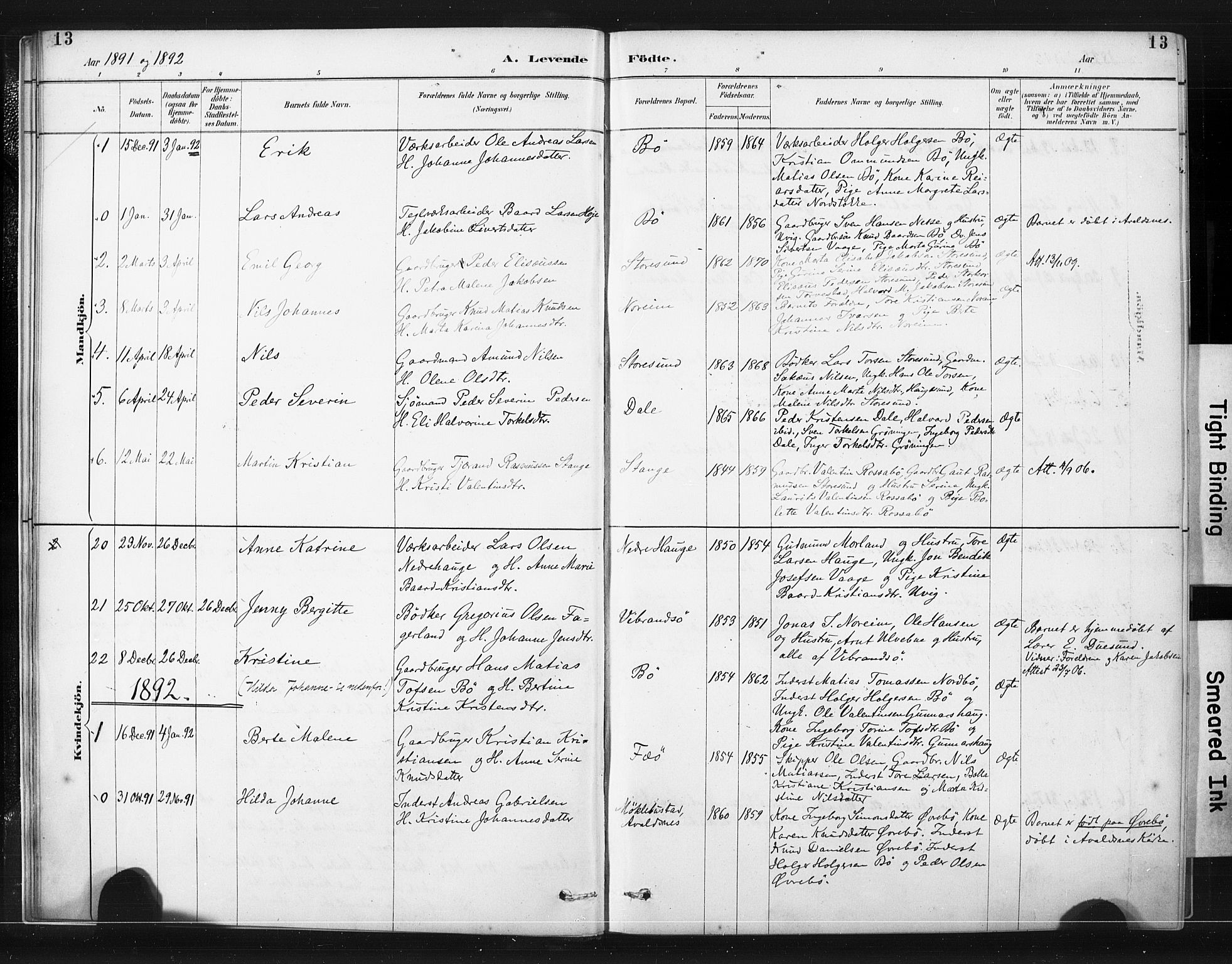 Torvastad sokneprestkontor, AV/SAST-A -101857/H/Ha/Haa/L0015: Parish register (official) no. A 14, 1888-1899, p. 13