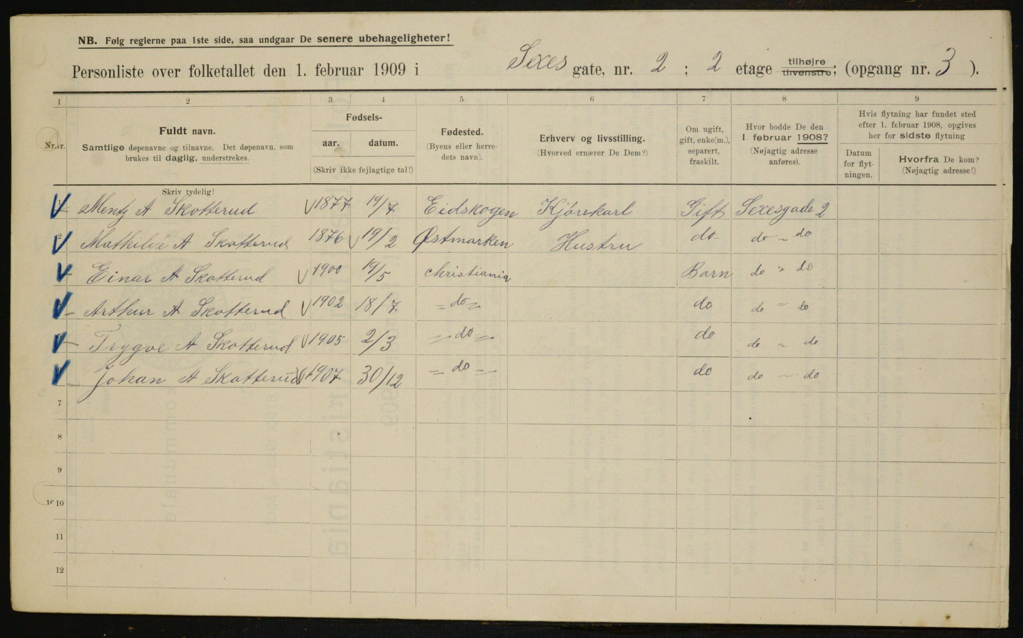 OBA, Municipal Census 1909 for Kristiania, 1909, p. 85910