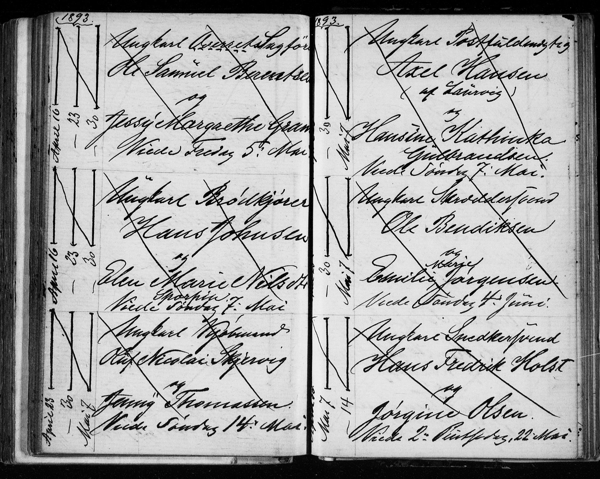 Bragernes kirkebøker, AV/SAKO-A-6/H/Ha/L0006: Banns register no. 6, 1873-1896