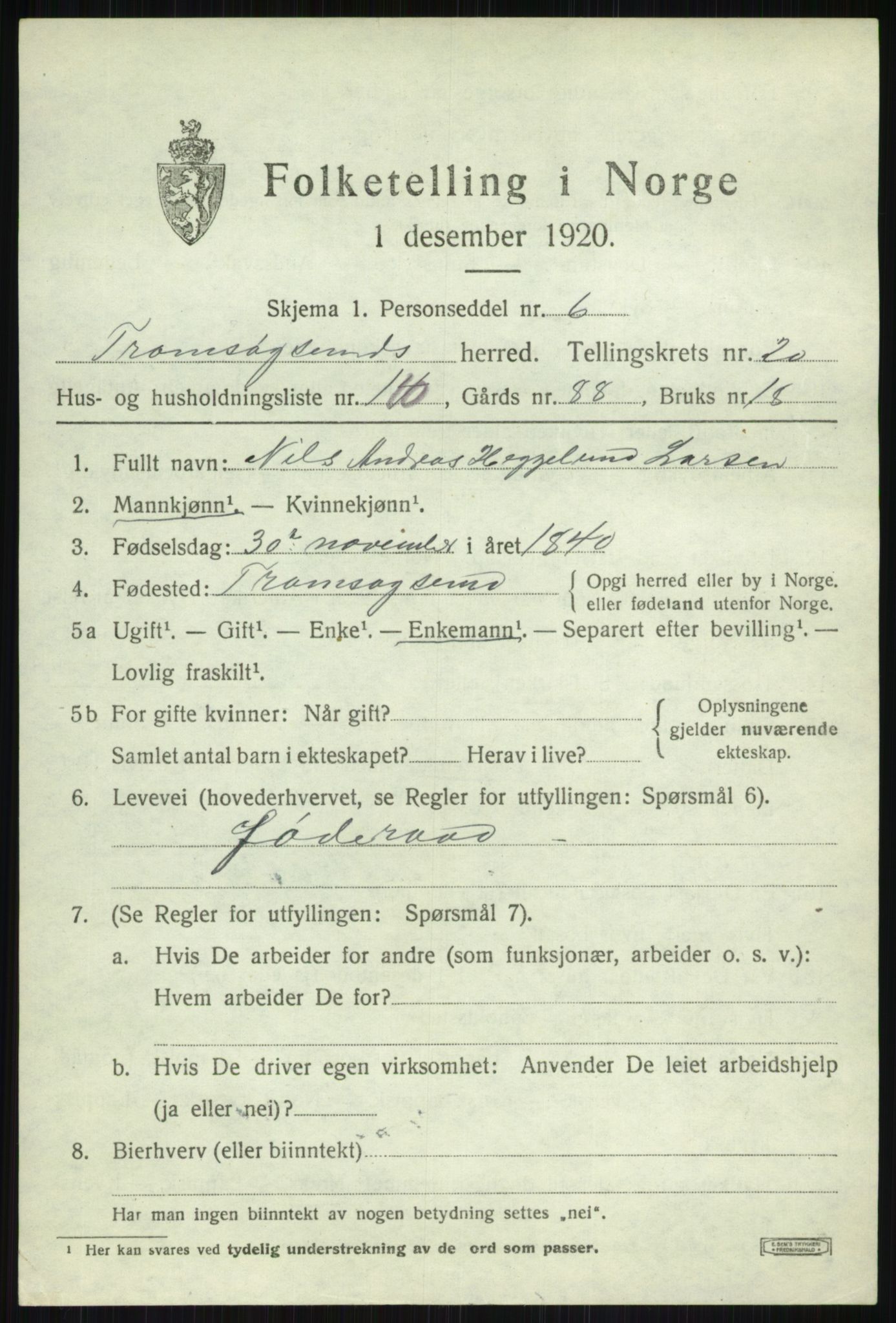 SATØ, 1920 census for Tromsøysund, 1920, p. 10706