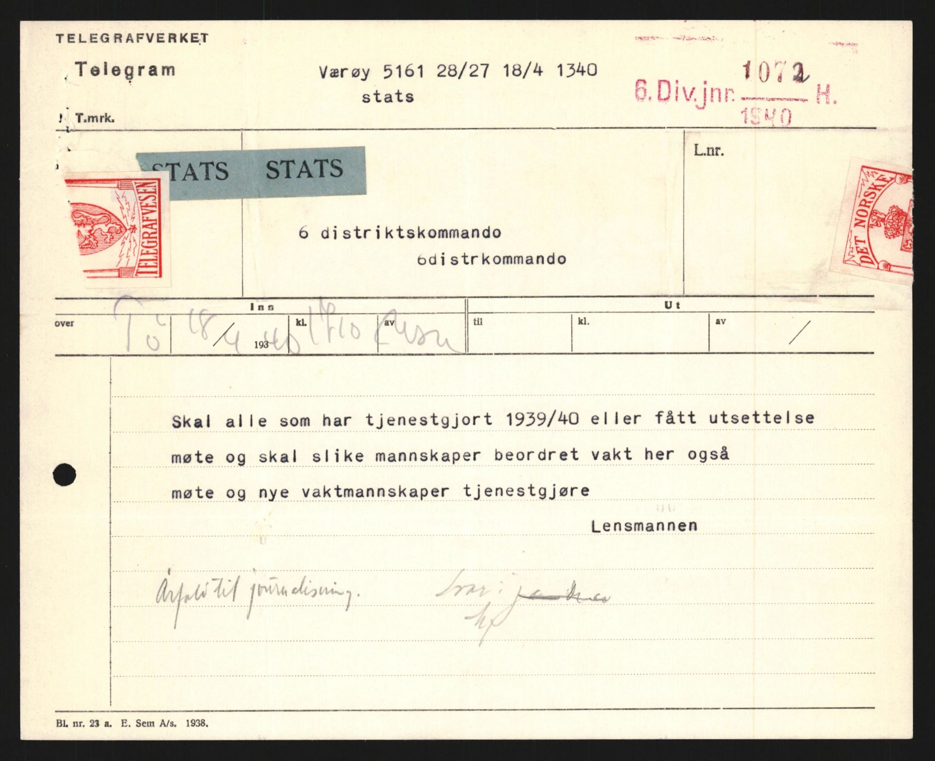 Forsvaret, Forsvarets krigshistoriske avdeling, AV/RA-RAFA-2017/Y/Yb/L0123: II-C-11-600  -  6. Divisjon med avdelinger, 1940, p. 284