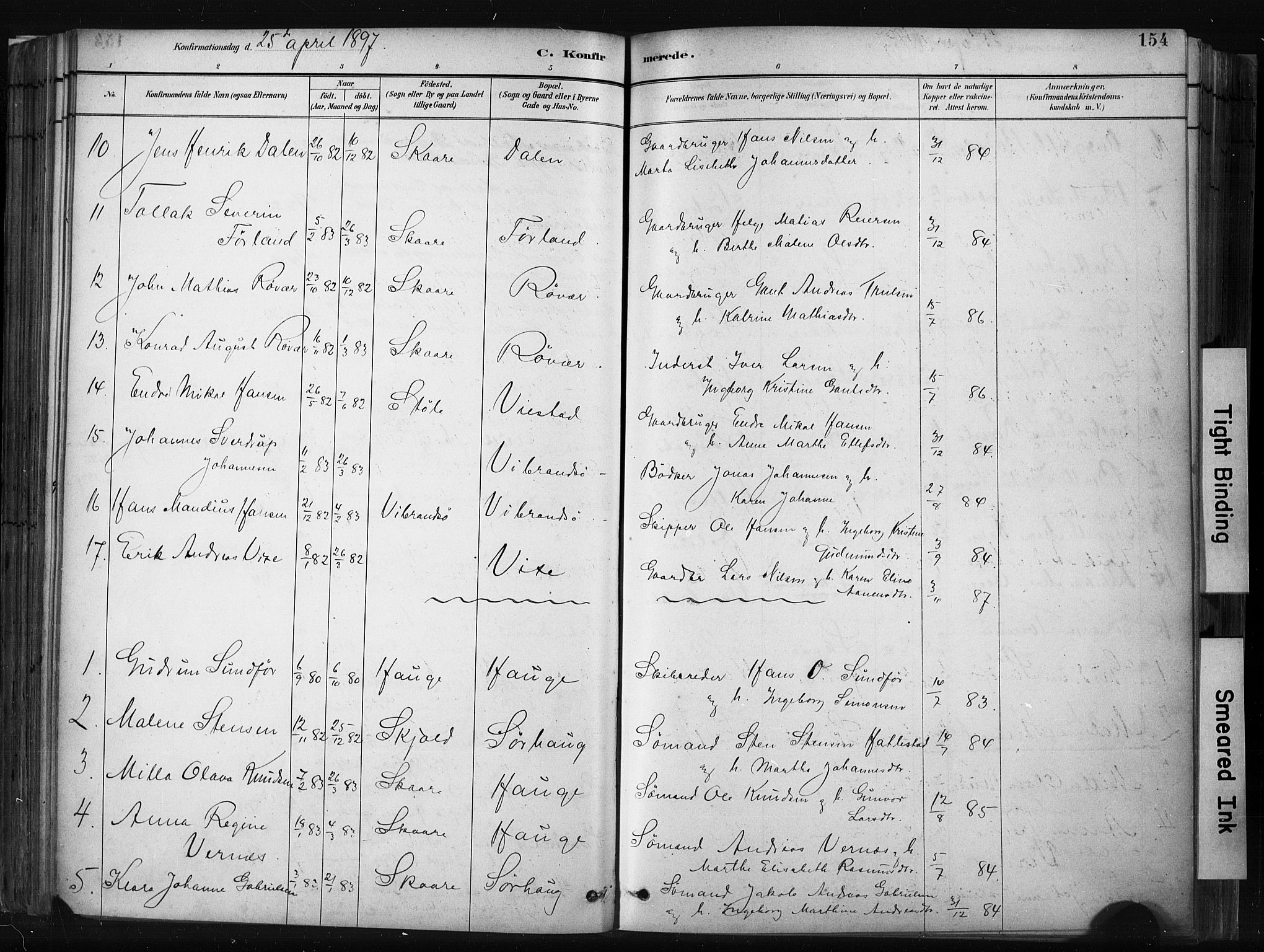 Haugesund sokneprestkontor, AV/SAST-A -101863/H/Ha/Haa/L0004: Parish register (official) no. A 4, 1886-1908, p. 154