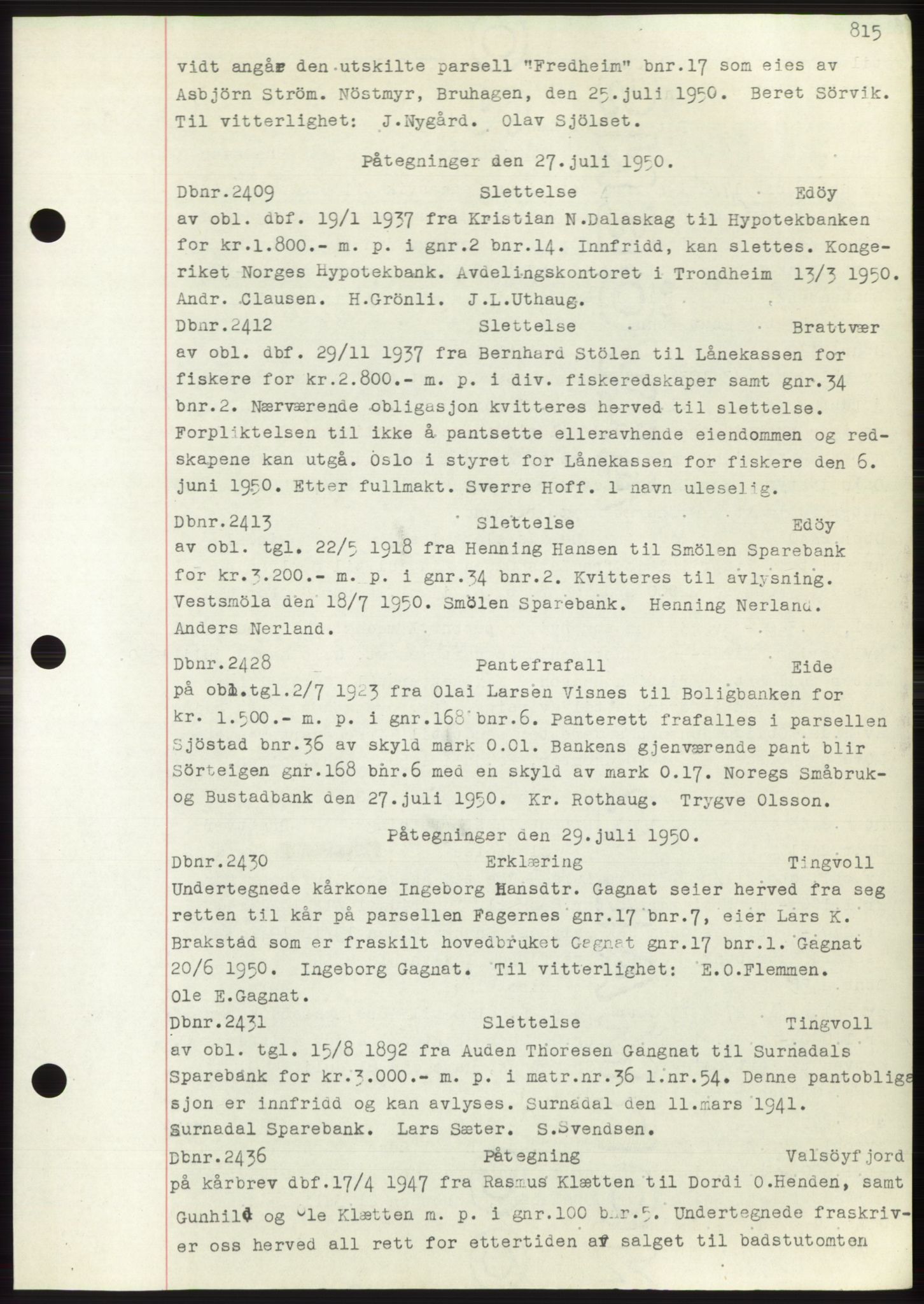 Nordmøre sorenskriveri, SAT/A-4132/1/2/2Ca: Mortgage book no. C82b, 1946-1951, Diary no: : 2409/1950