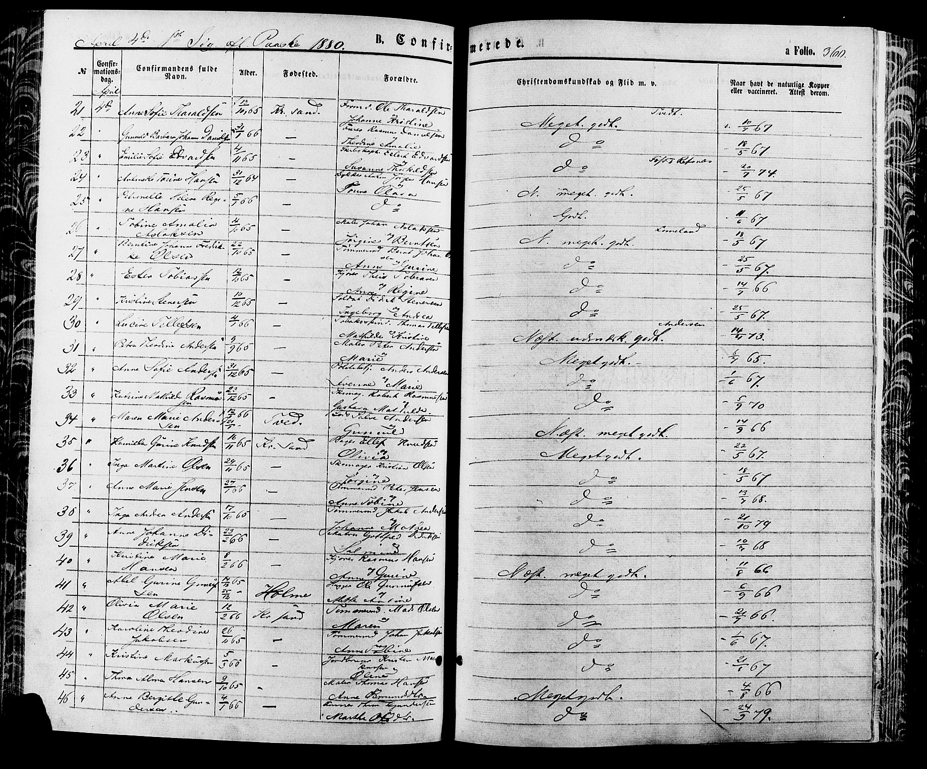 Kristiansand domprosti, SAK/1112-0006/F/Fa/L0015: Parish register (official) no. A 15, 1867-1880, p. 360