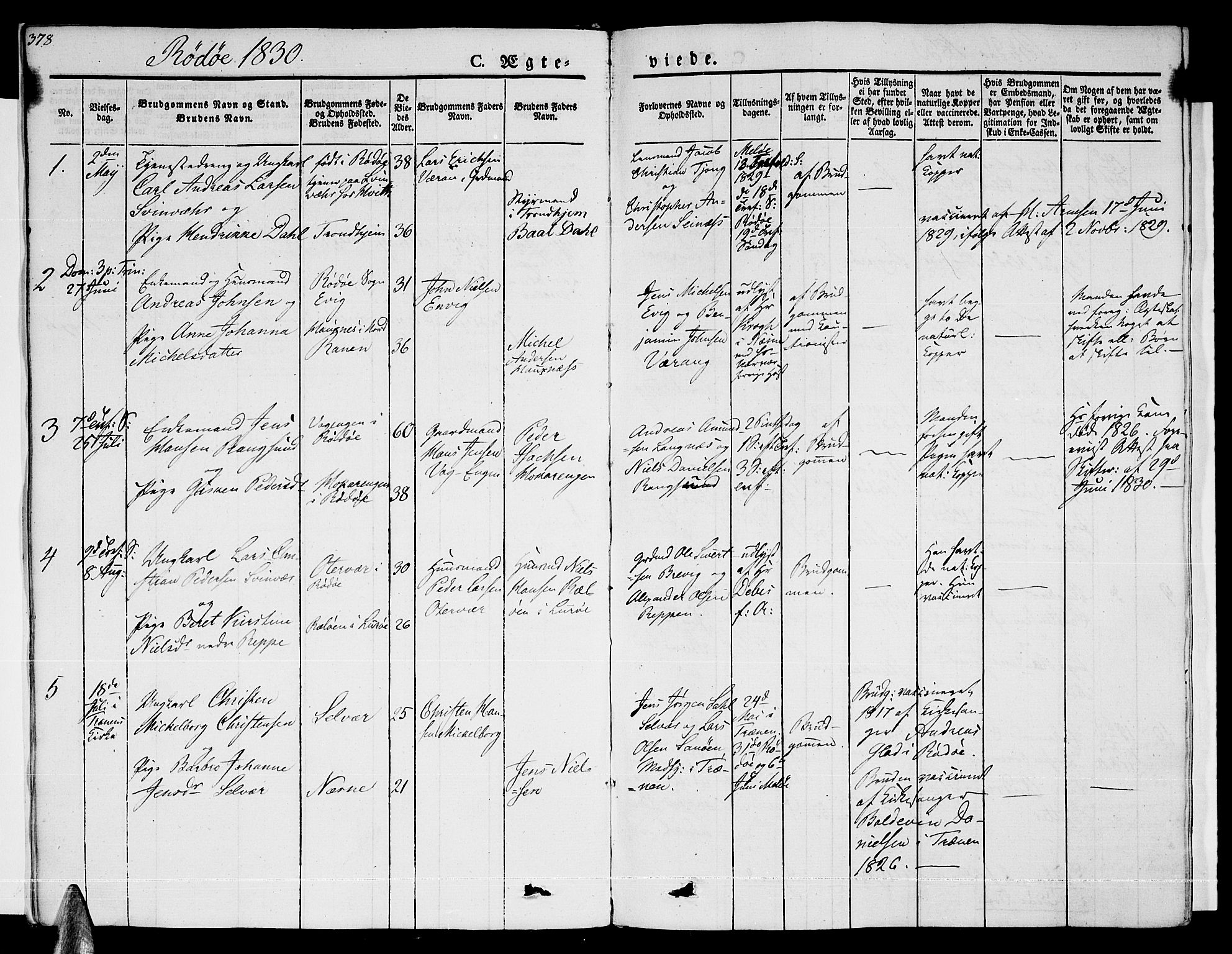 Ministerialprotokoller, klokkerbøker og fødselsregistre - Nordland, SAT/A-1459/841/L0600: Parish register (official) no. 841A07 /1, 1825-1844, p. 378