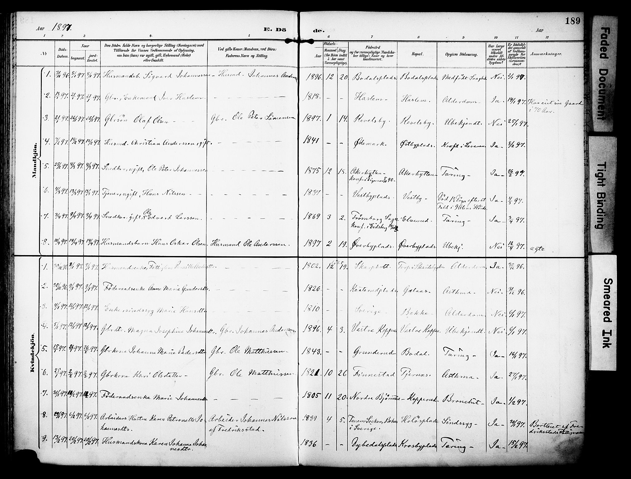 Rakkestad prestekontor Kirkebøker, AV/SAO-A-2008/F/Fa/L0013: Parish register (official) no. I 13, 1894-1908, p. 189