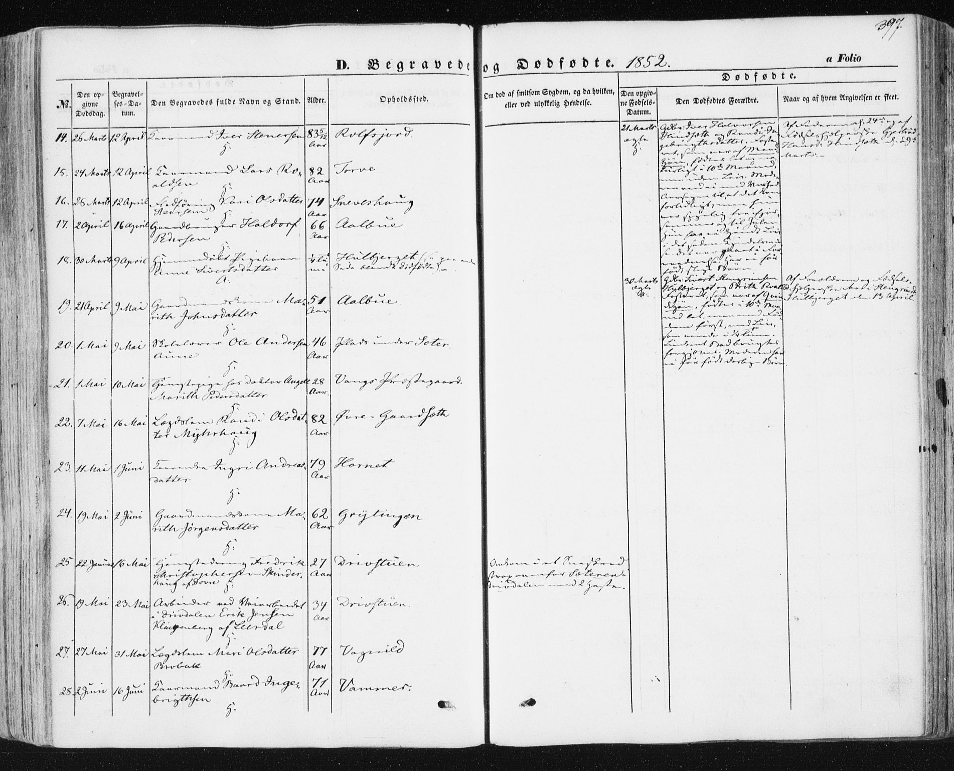 Ministerialprotokoller, klokkerbøker og fødselsregistre - Sør-Trøndelag, SAT/A-1456/678/L0899: Parish register (official) no. 678A08, 1848-1872, p. 397