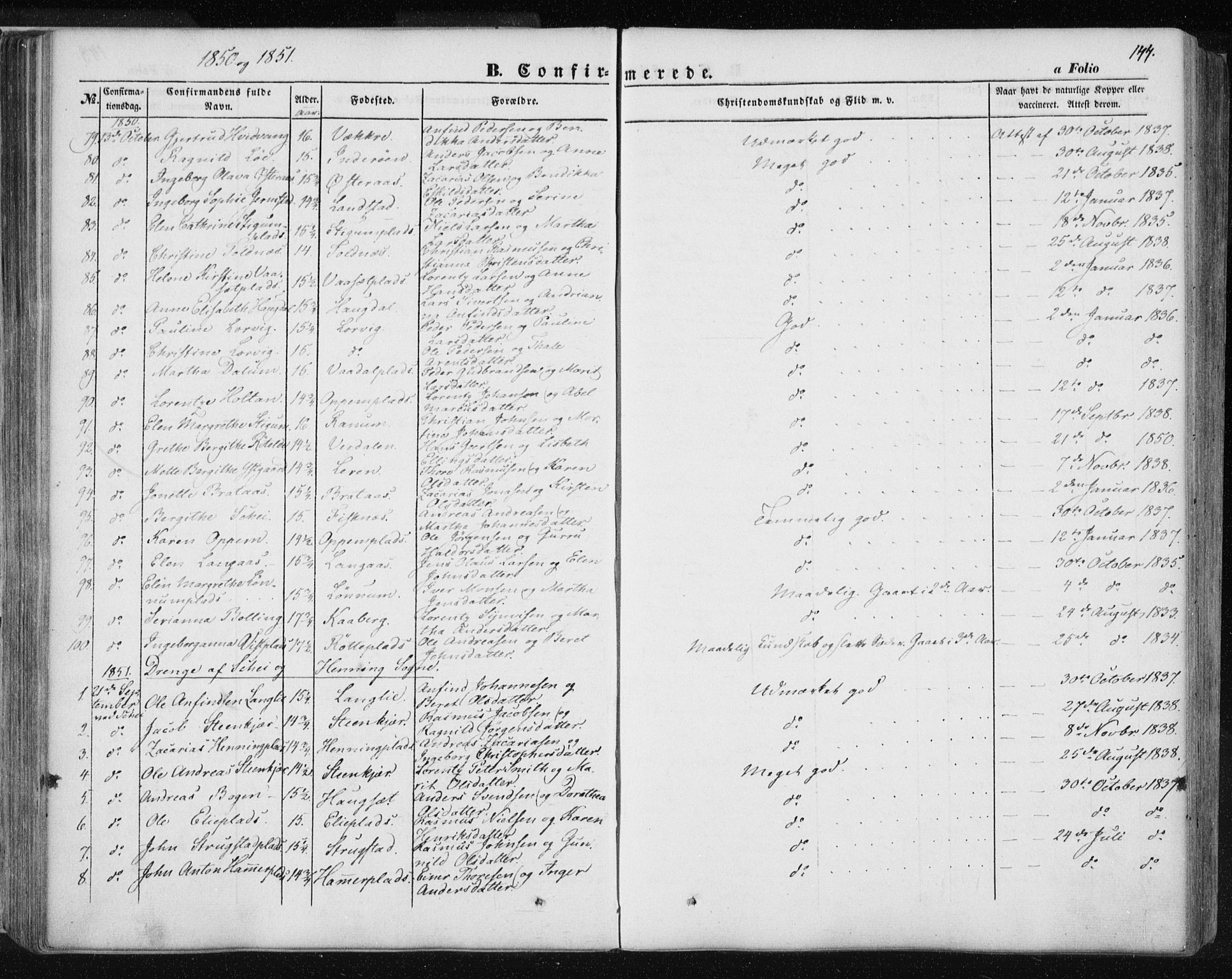 Ministerialprotokoller, klokkerbøker og fødselsregistre - Nord-Trøndelag, SAT/A-1458/735/L0342: Parish register (official) no. 735A07 /1, 1849-1862, p. 144