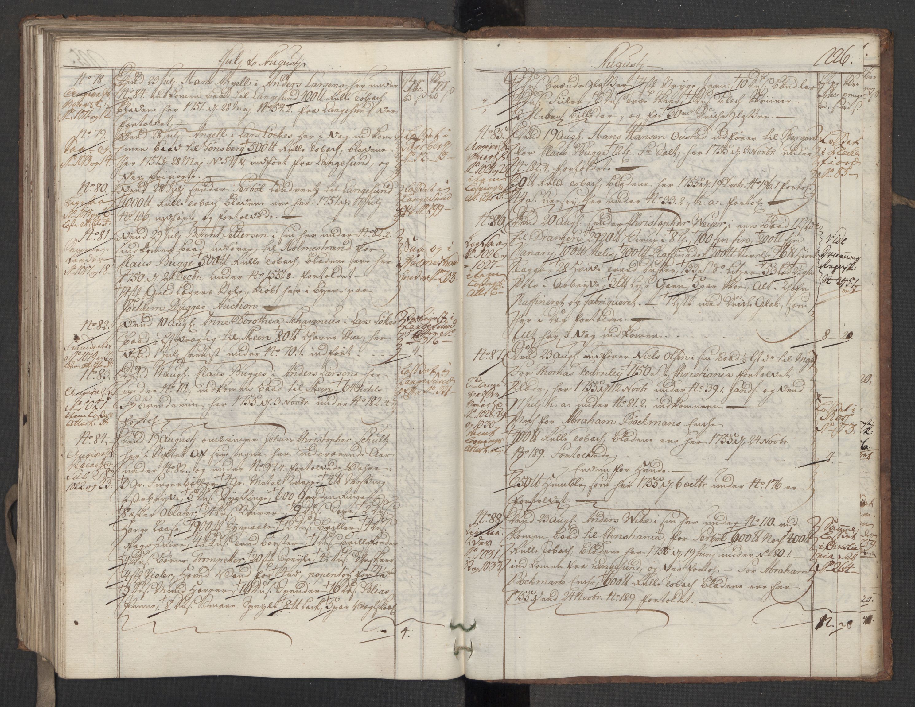 Generaltollkammeret, tollregnskaper, AV/RA-EA-5490/R11/L0026/0001: Tollregnskaper Larvik og Sandefjord / Inngående hovedtollbok, 1756, p. 225b-226a