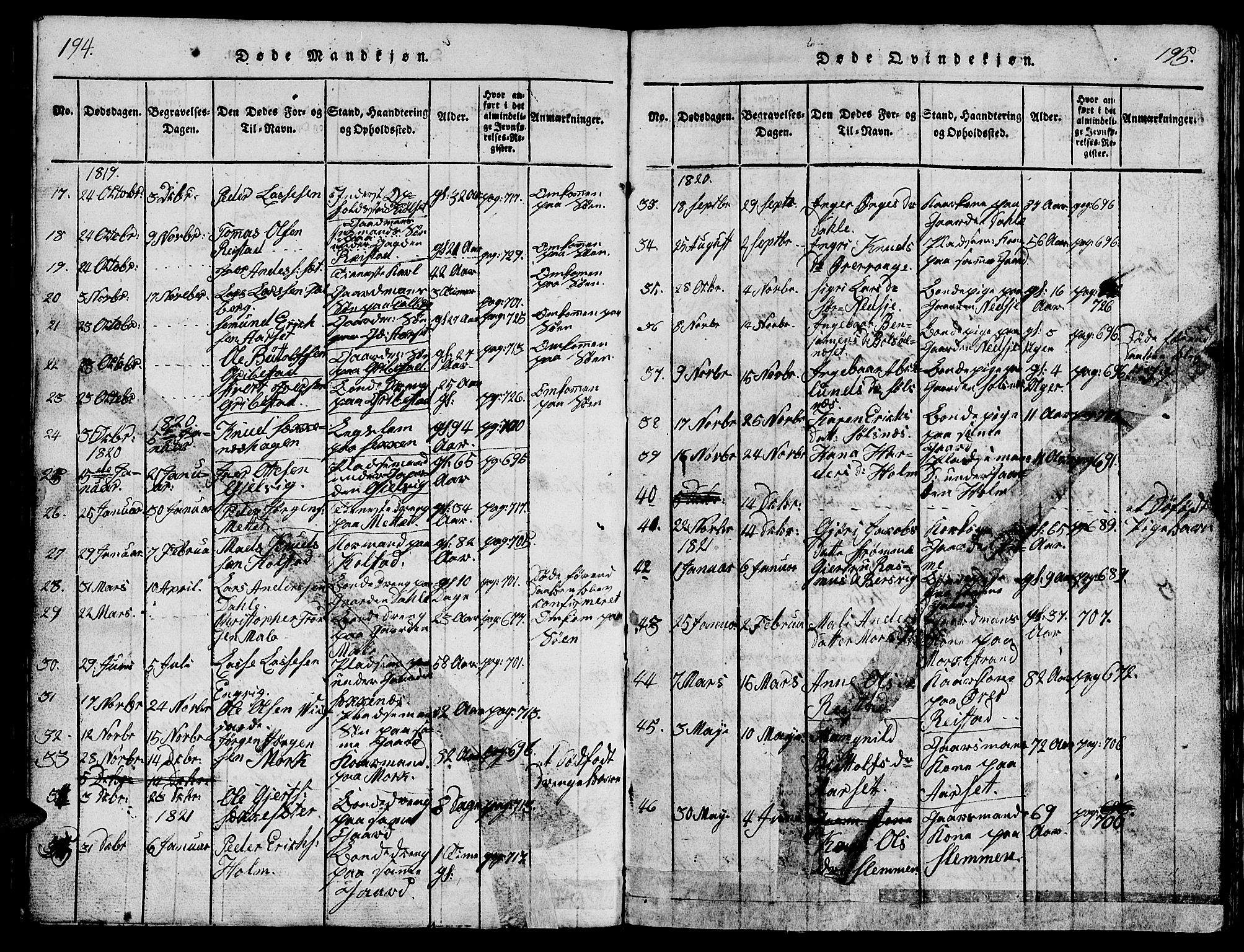 Ministerialprotokoller, klokkerbøker og fødselsregistre - Møre og Romsdal, AV/SAT-A-1454/547/L0610: Parish register (copy) no. 547C01, 1818-1839, p. 194-195