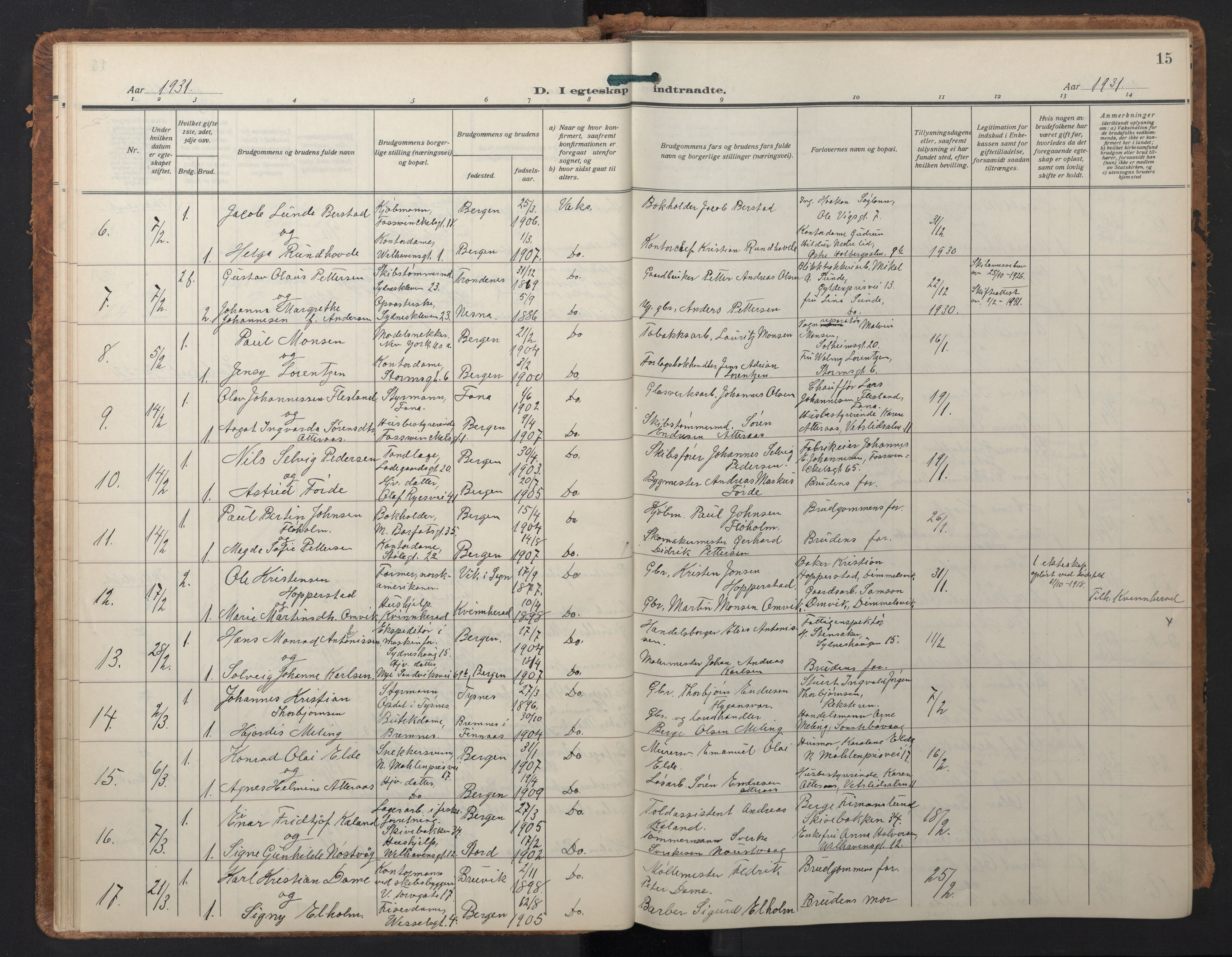 Johanneskirken sokneprestembete, AV/SAB-A-76001/H/Hab: Parish register (copy) no. C 3, 1929-1949, p. 14b-15a