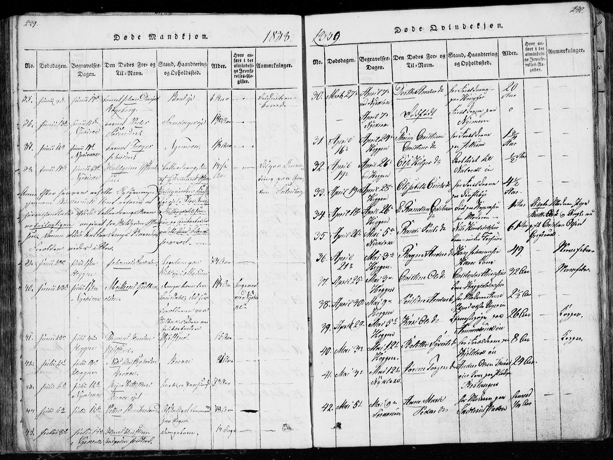 Modum kirkebøker, AV/SAKO-A-234/G/Ga/L0003: Parish register (copy) no. I 3, 1832-1842, p. 239-240