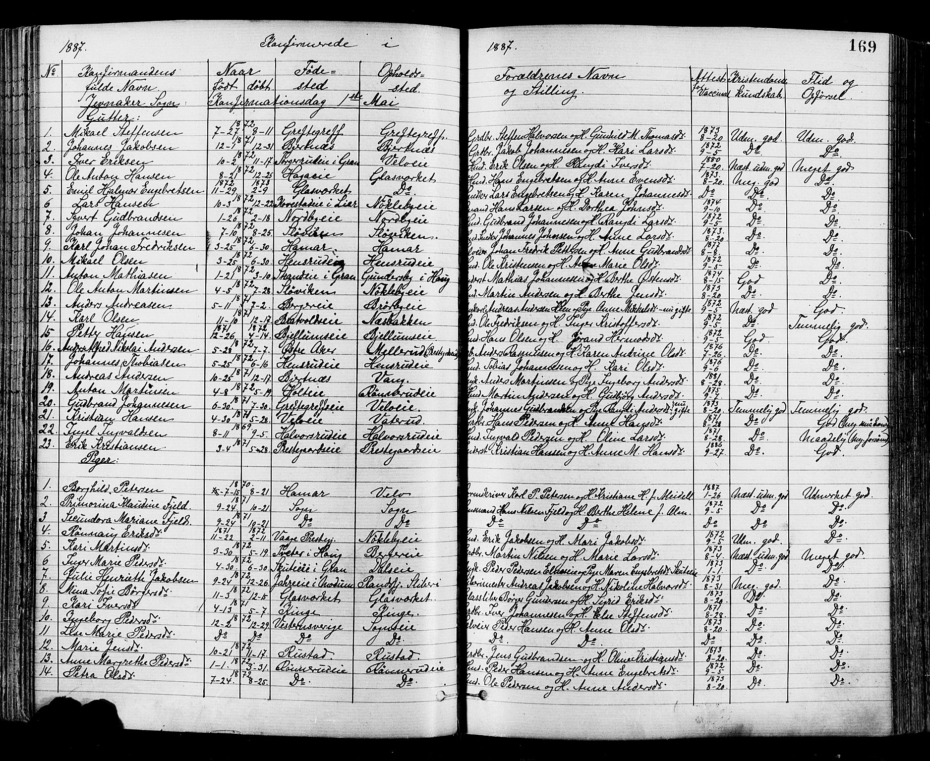 Jevnaker prestekontor, SAH/PREST-116/H/Ha/Haa/L0008: Parish register (official) no. 8, 1877-1890, p. 169