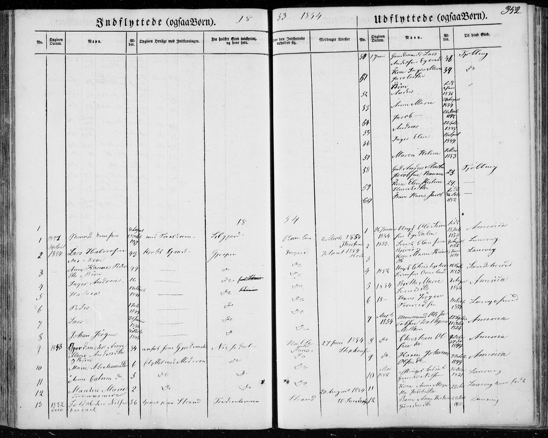 Brunlanes kirkebøker, AV/SAKO-A-342/F/Fa/L0004: Parish register (official) no. I 4, 1846-1862, p. 352