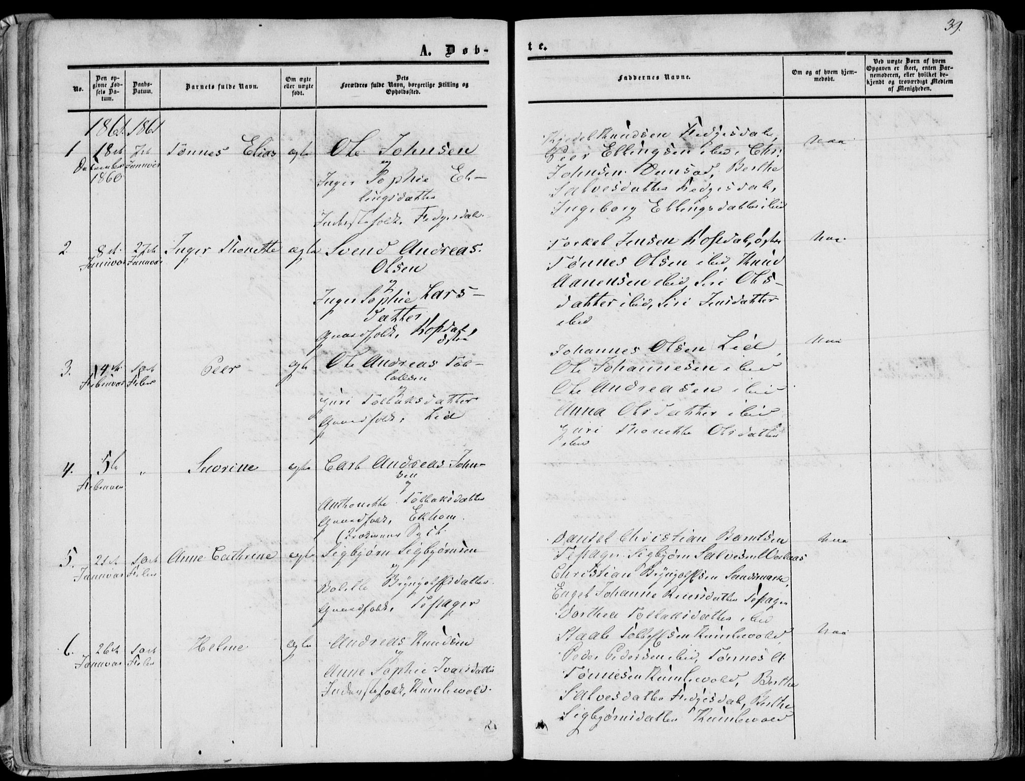 Bakke sokneprestkontor, SAK/1111-0002/F/Fa/Fab/L0002: Parish register (official) no. A 2, 1855-1884, p. 39