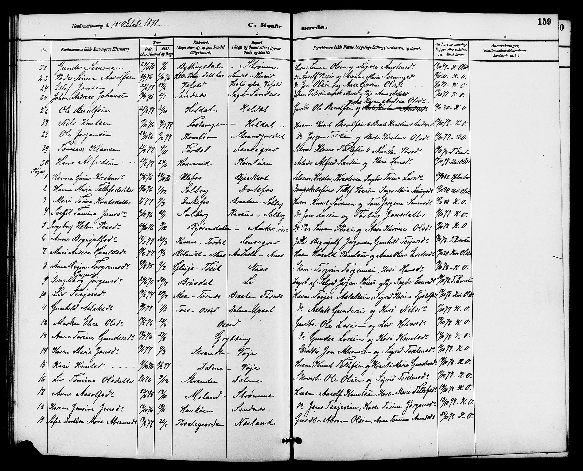 Drangedal kirkebøker, SAKO/A-258/G/Ga/L0003: Parish register (copy) no. I 3, 1887-1906, p. 159