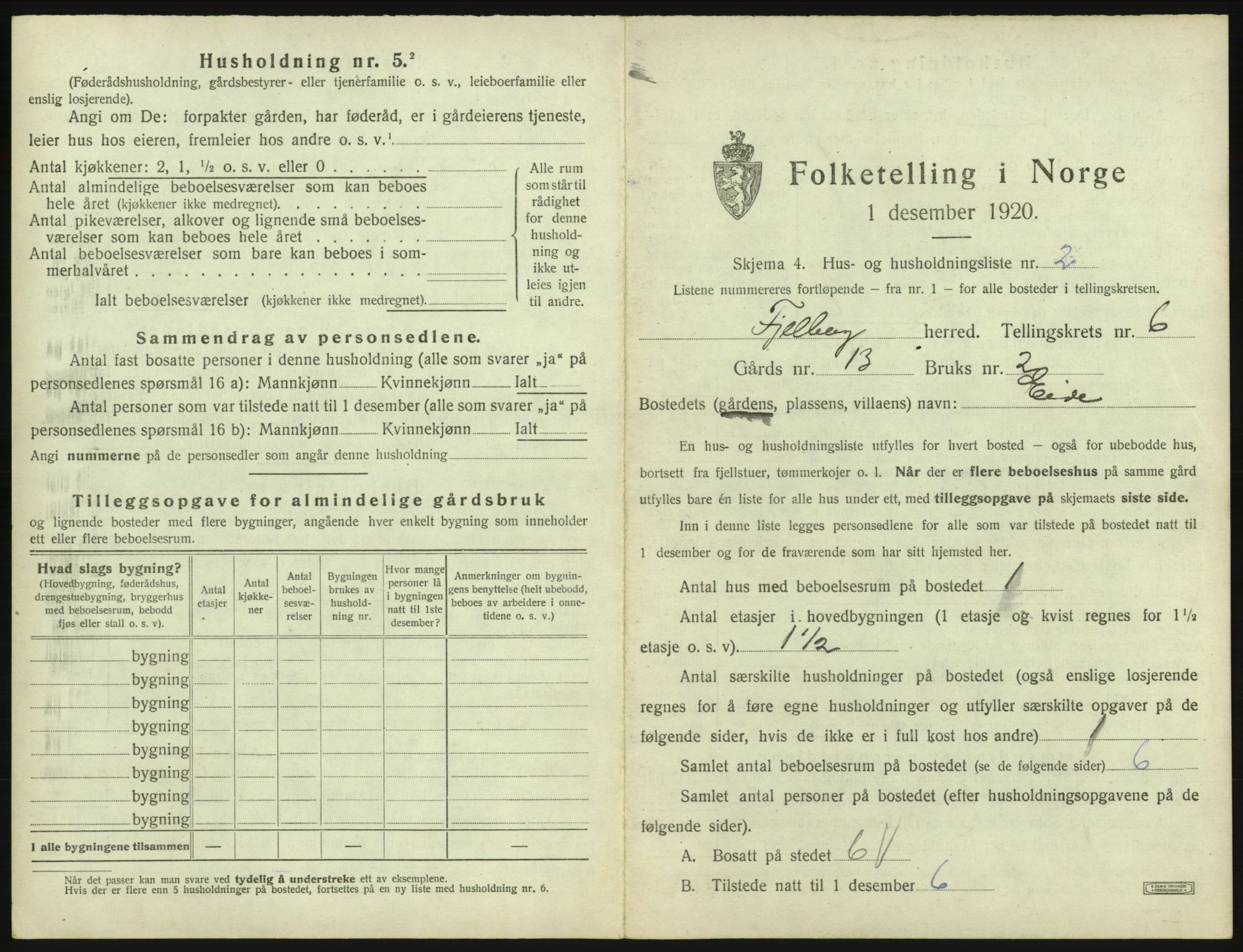 SAB, 1920 census for Fjelberg, 1920, p. 314