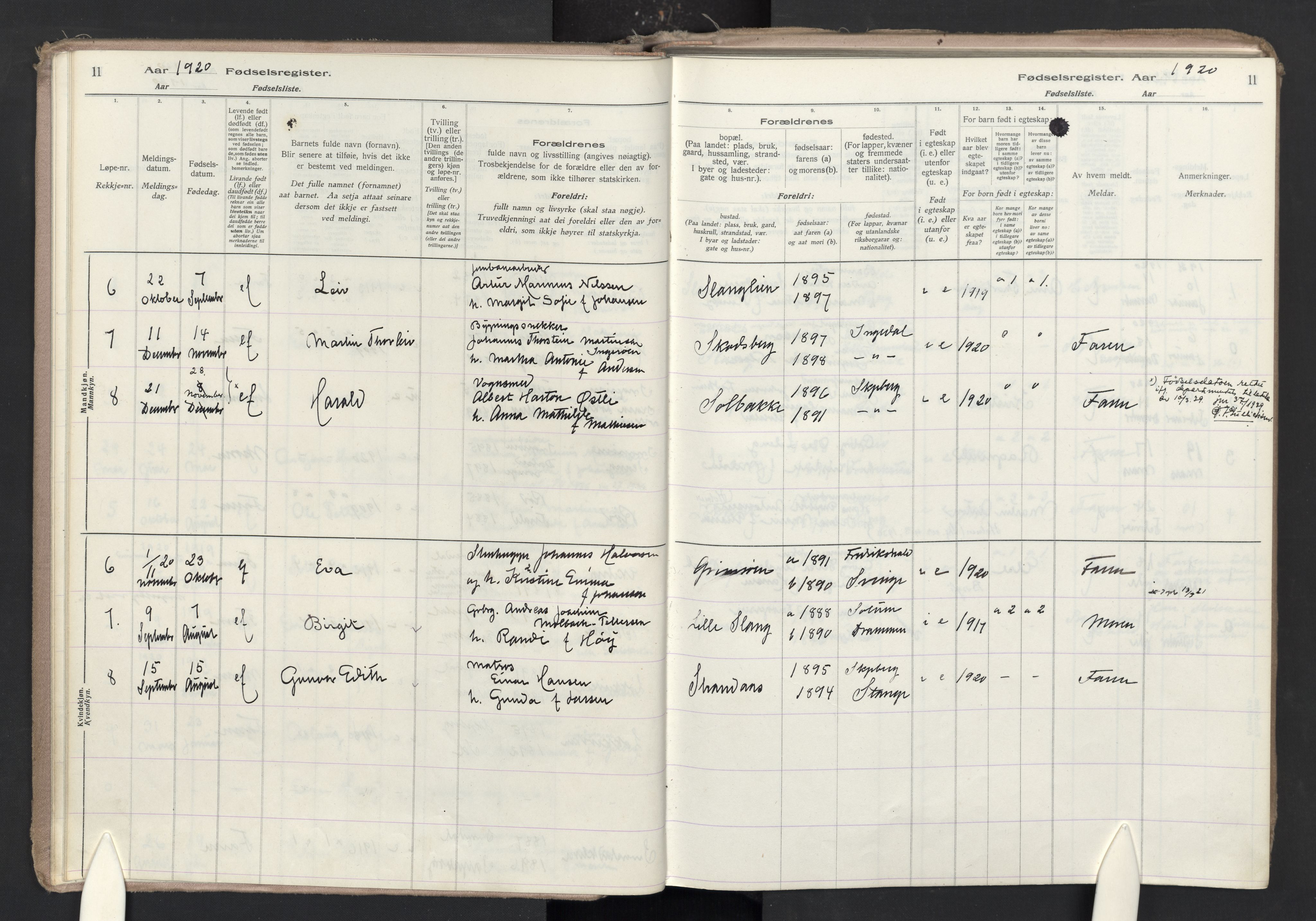 Skjeberg prestekontor Kirkebøker, AV/SAO-A-10923/J/Jc/L0001: Birth register no. III 1, 1916-1986, p. 11