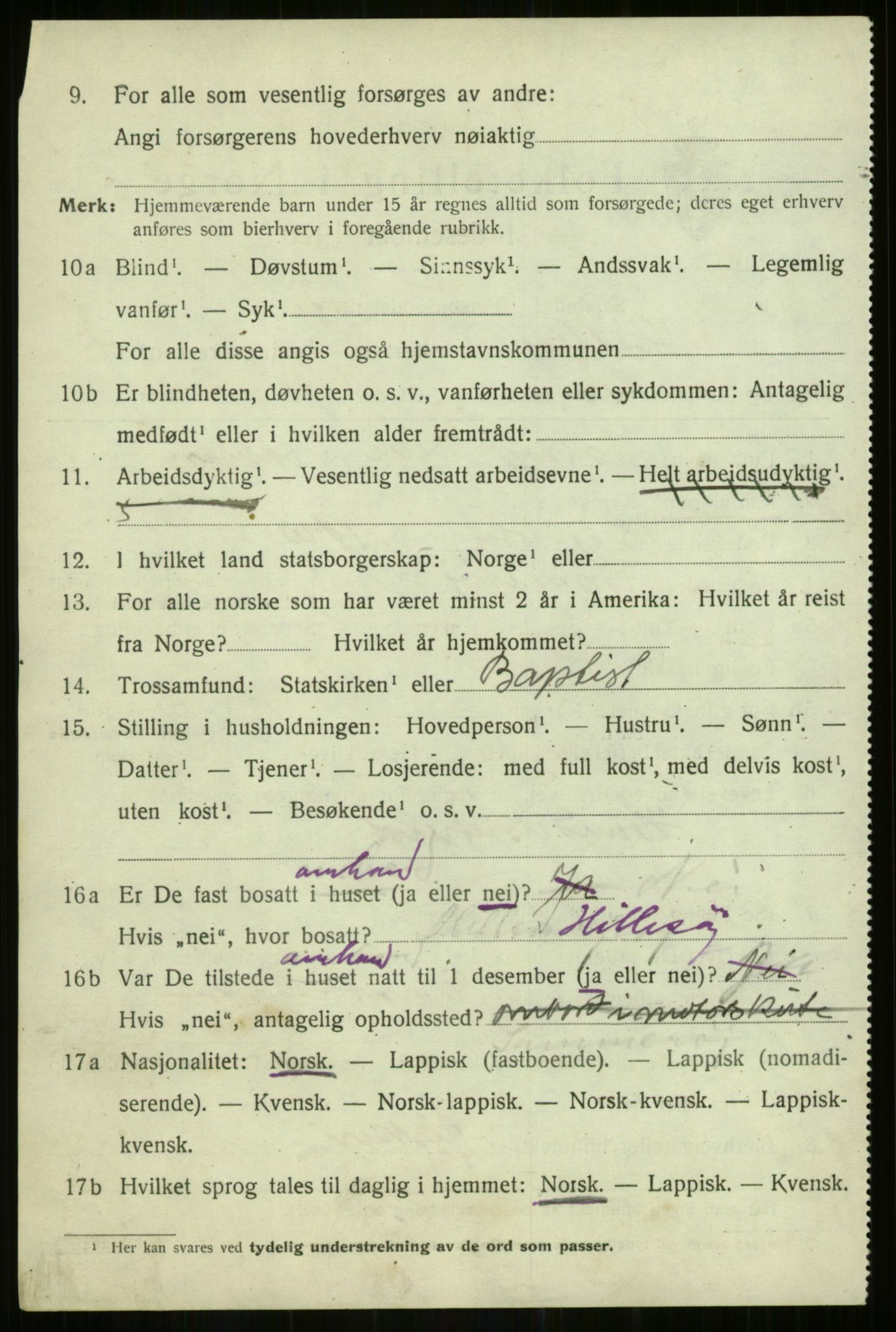 SATØ, 1920 census for Hillesøy, 1920, p. 1922