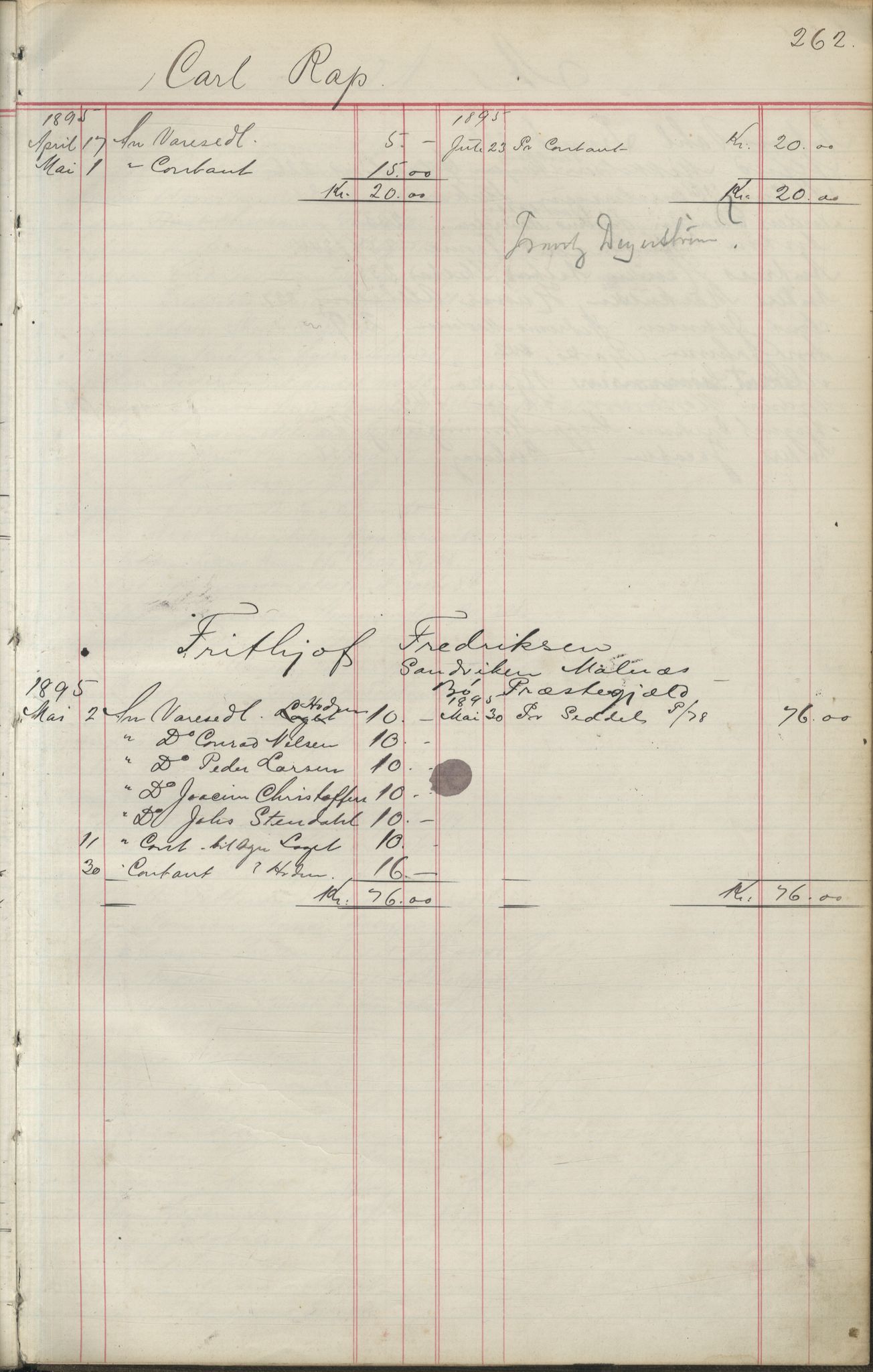 Brodtkorb handel A/S, VAMU/A-0001/F/Fa/L0004/0001: Kompanibøker. Utensogns / Compagnibog for Udensogns Fiskere No 15. Fra A - H, 1882-1895, p. 262