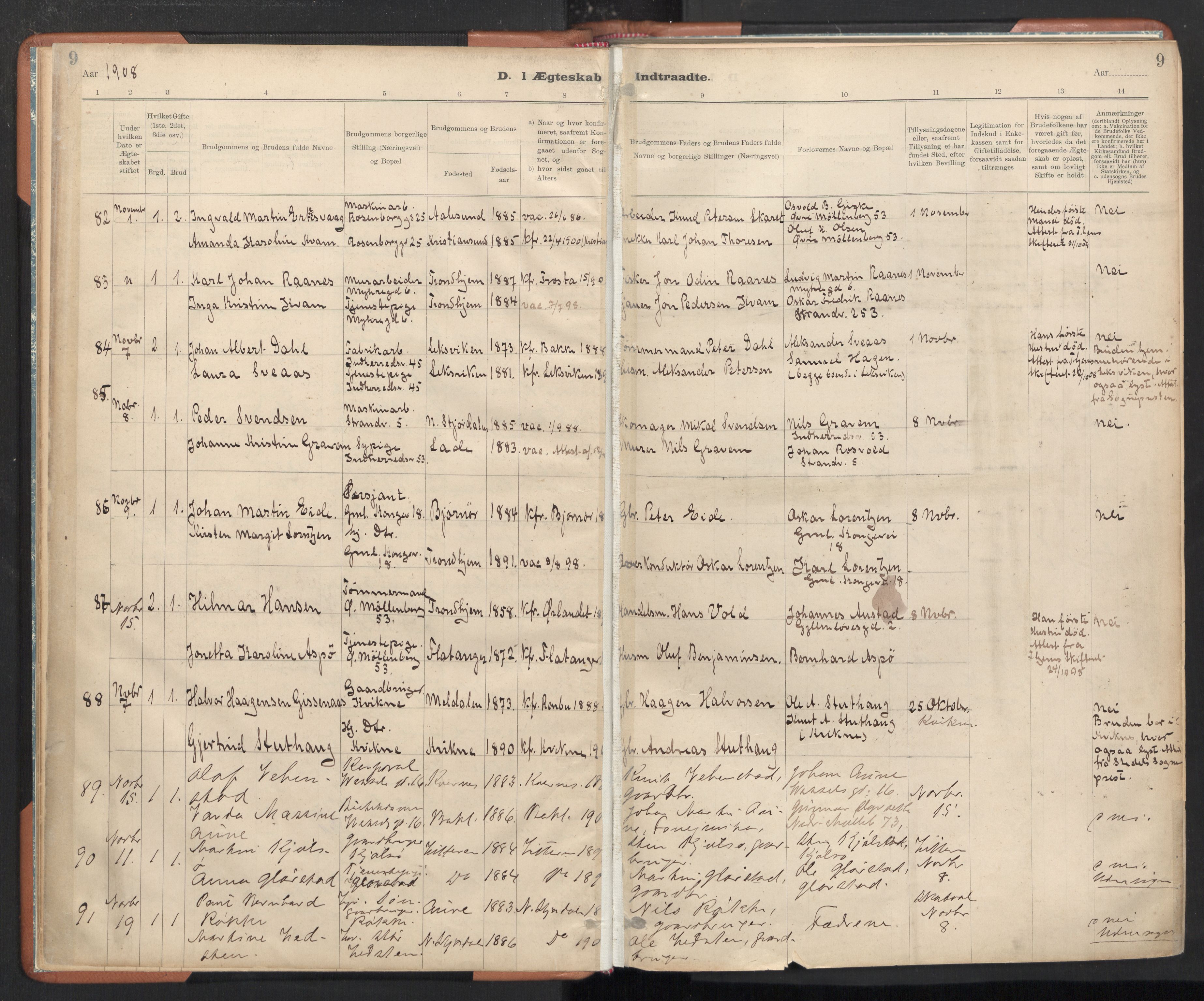 Ministerialprotokoller, klokkerbøker og fødselsregistre - Sør-Trøndelag, AV/SAT-A-1456/605/L0244: Parish register (official) no. 605A06, 1908-1954, p. 9