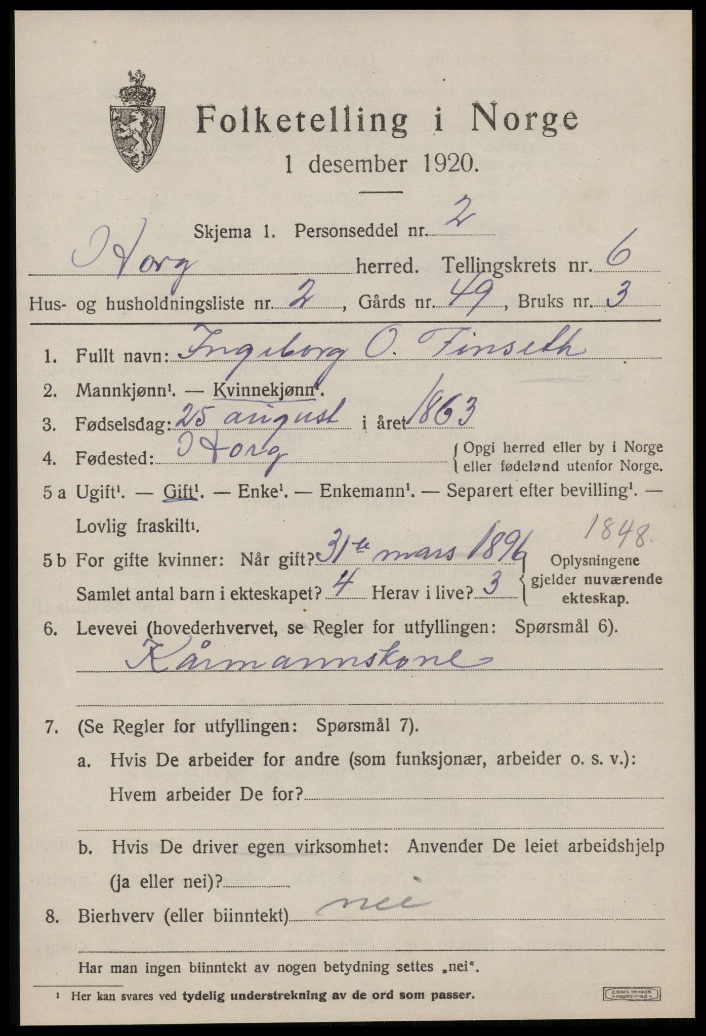 SAT, 1920 census for Horg, 1920, p. 4070