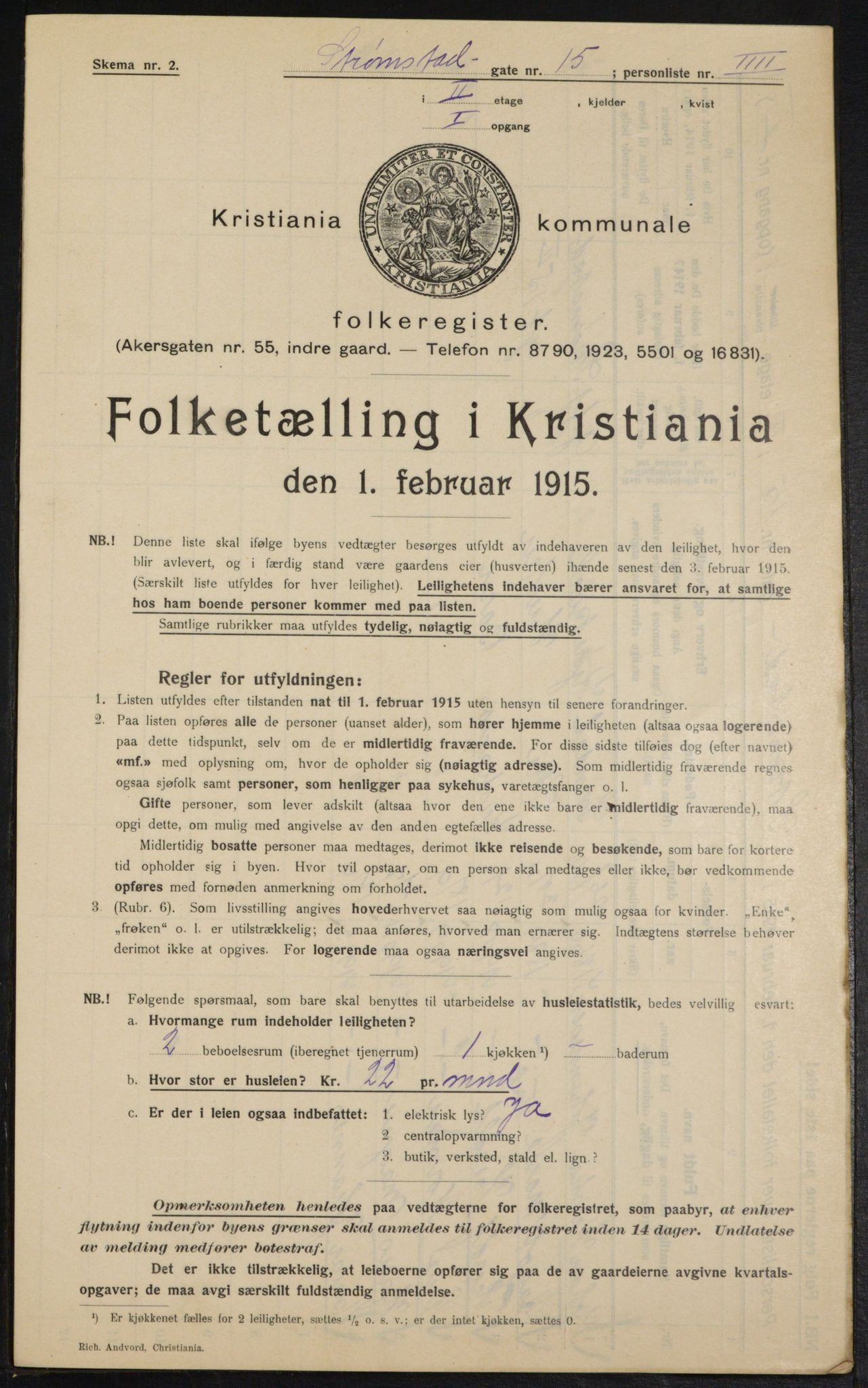 OBA, Municipal Census 1915 for Kristiania, 1915, p. 104106