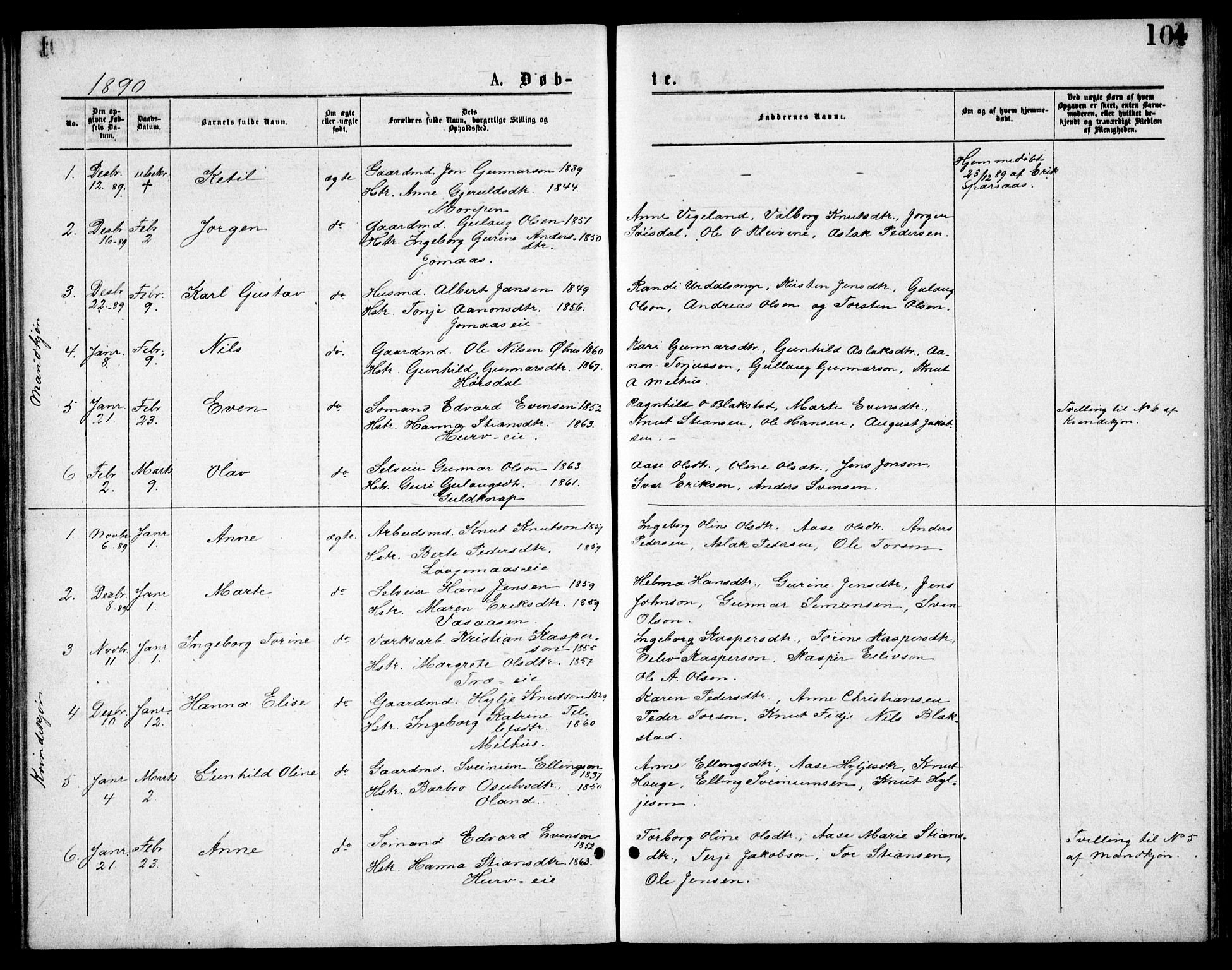 Froland sokneprestkontor, SAK/1111-0013/F/Fb/L0009: Parish register (copy) no. B 9, 1875-1893, p. 104