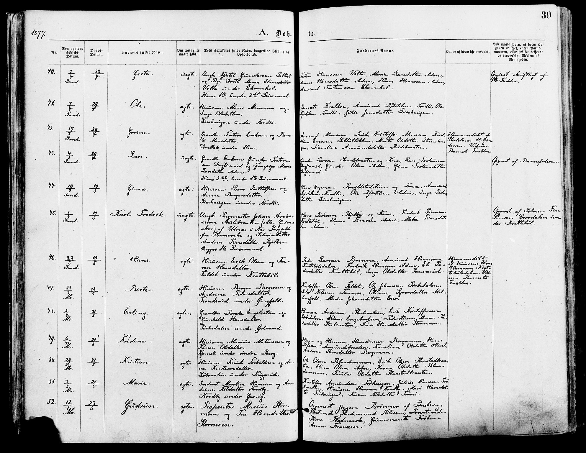 Nord-Odal prestekontor, AV/SAH-PREST-032/H/Ha/Haa/L0005: Parish register (official) no. 5, 1874-1885, p. 39