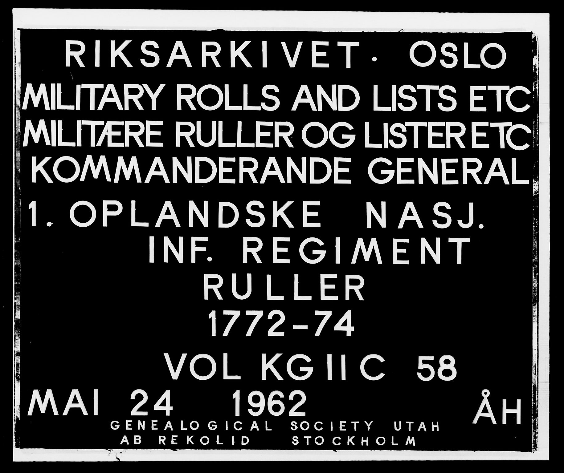 Generalitets- og kommissariatskollegiet, Det kongelige norske kommissariatskollegium, AV/RA-EA-5420/E/Eh/L0058: 1. Opplandske nasjonale infanteriregiment, 1772-1774, p. 1