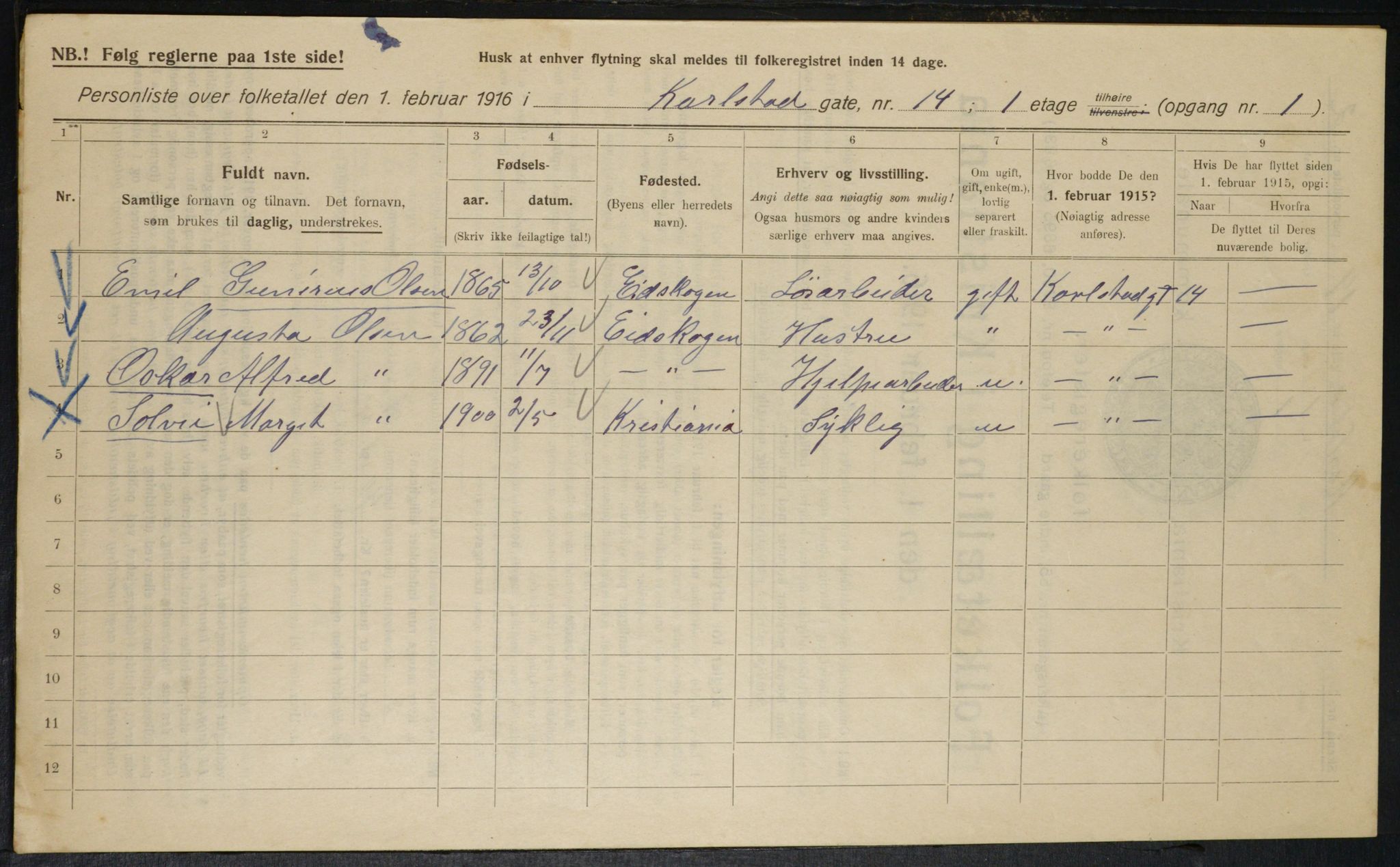 OBA, Municipal Census 1916 for Kristiania, 1916, p. 50223