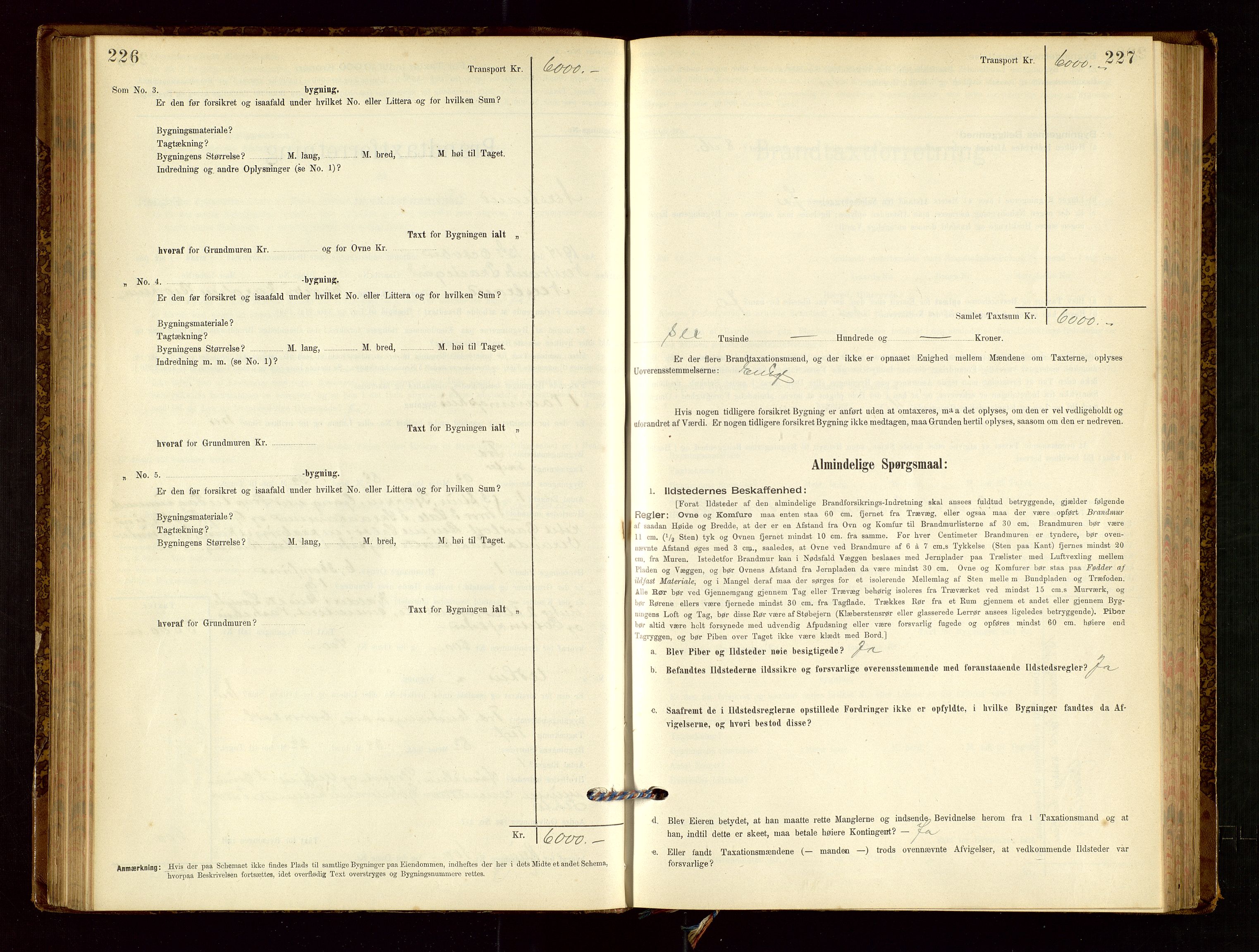 Nedstrand lensmannskontor, SAST/A-100236/Gob/L0001: "Brandtaxationsprotokol for Nerstrand Lensmandsdistrikt Ryfylke fogderi", 1895-1915, p. 226-227