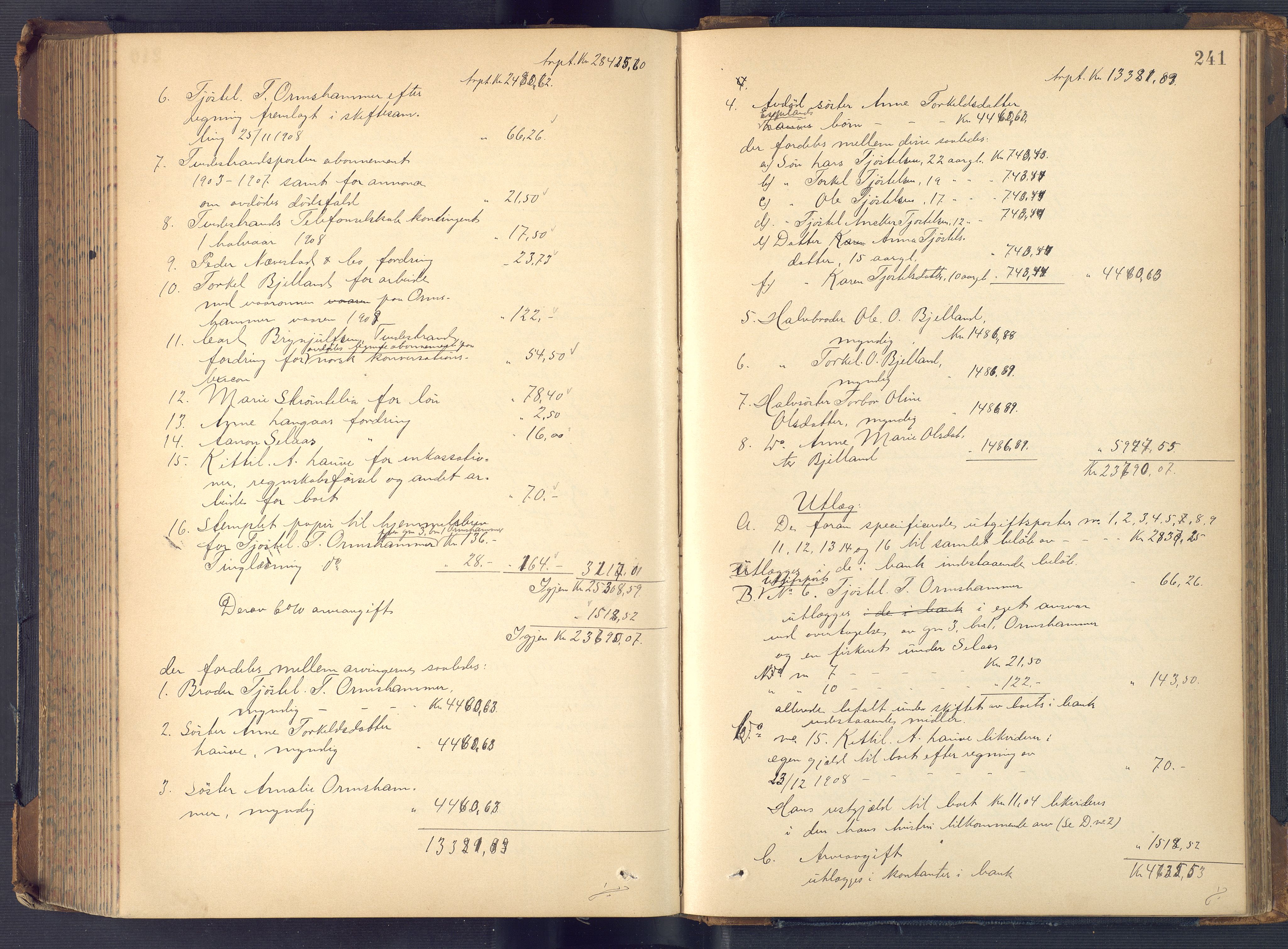 Holt sorenskriveri, AV/SAK-1221-0002/H/Hc/L0036: Skifteutlodningsprotokoll nr. 11, 1896-1911, p. 240b-241a