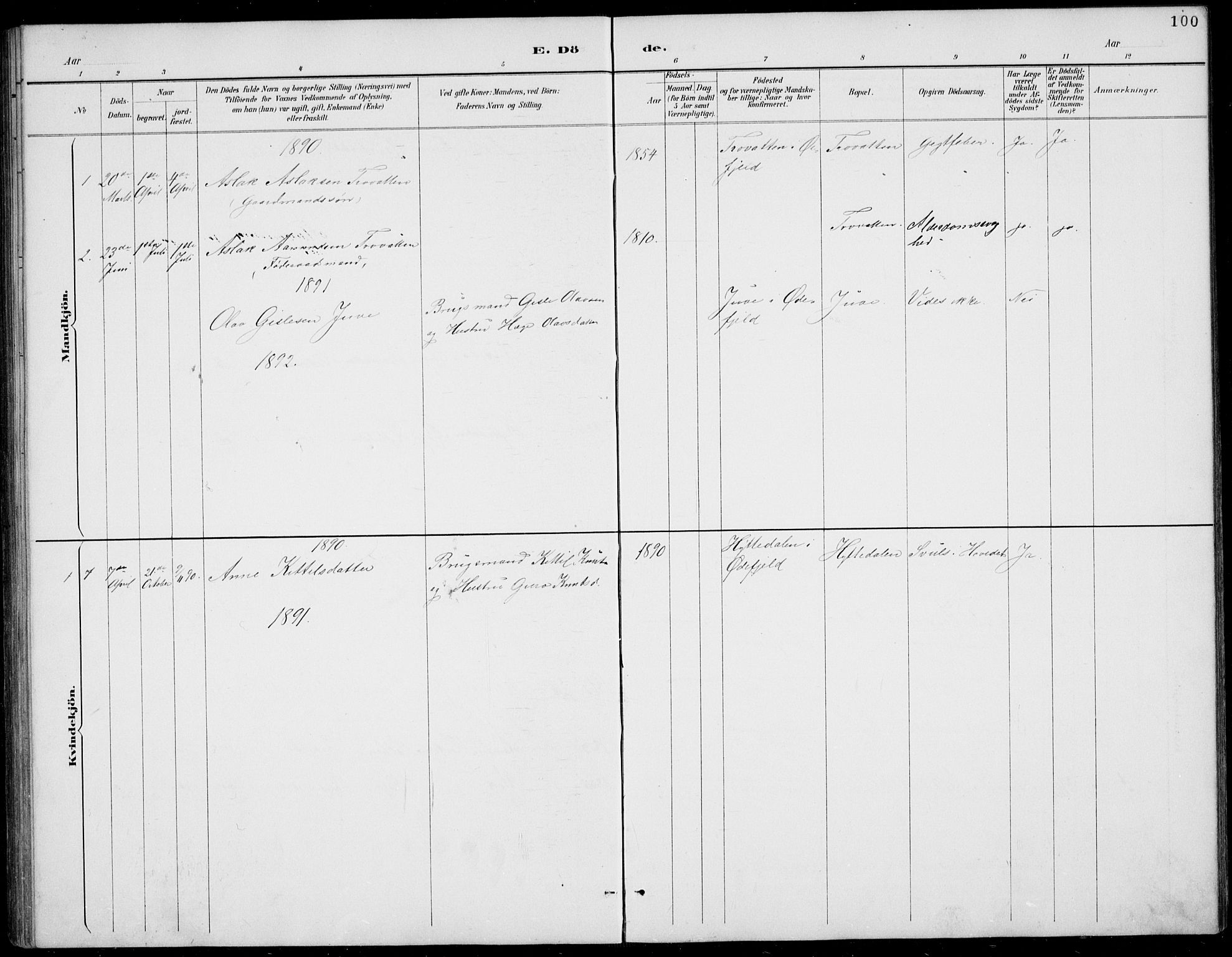 Rauland kirkebøker, SAKO/A-292/G/Gb/L0002: Parish register (copy) no. II 2, 1887-1937, p. 100